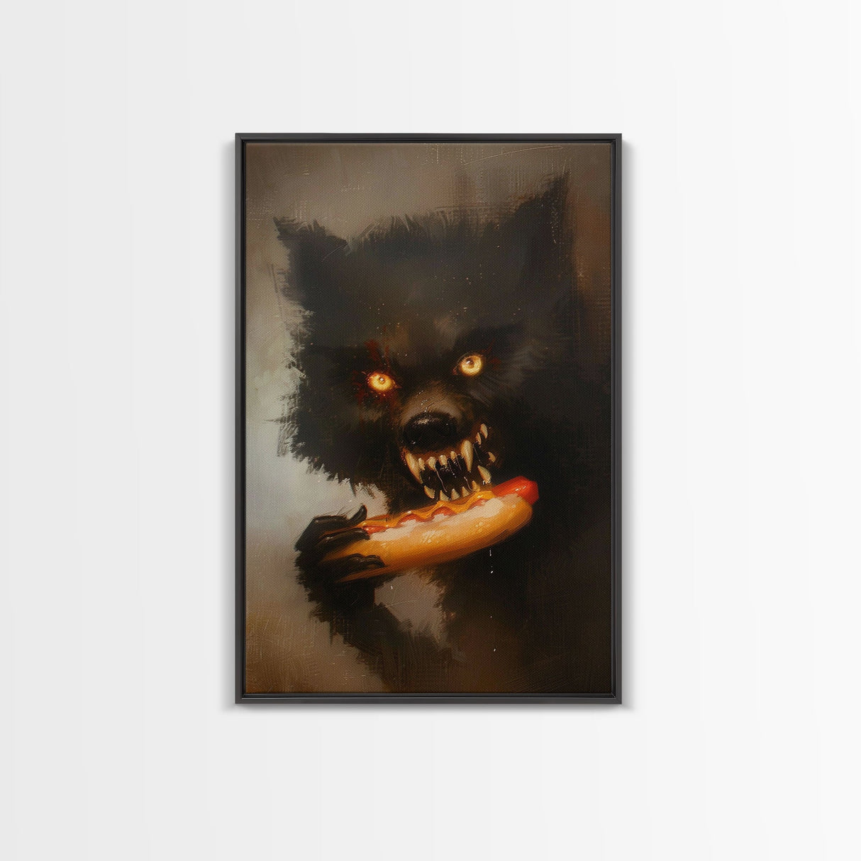 Halloween Werewolf Snarling, Framed Canvas Print, Wall Art, Home Decor, Spooky Art Monster Decor, Halloween Decor, Fantasy Art, Holiday Gift