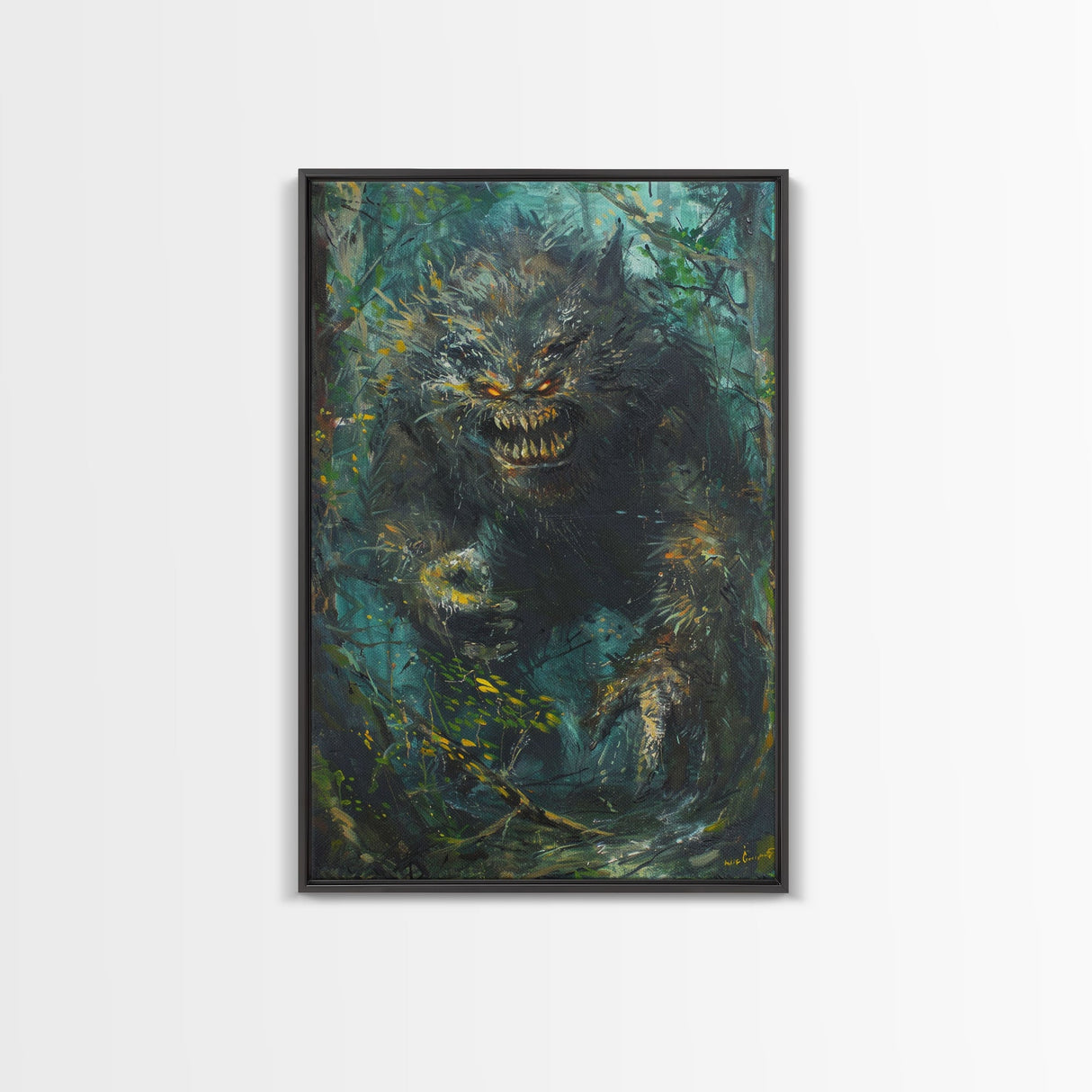 Halloween Frightening Forest Beast Framed Canvas Print, Wall Art, Home Decor, Living Room Decoration, Scary Creature Art, Haunted Decor