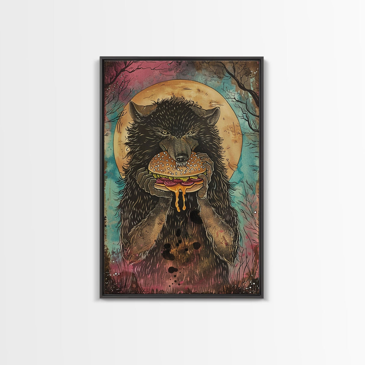 Halloween Haunted Forest Monster Framed Canvas Print, Wall Art, Living Room Decor, Halloween Decoration, Spooky Wall Hanging, Haunted Decor