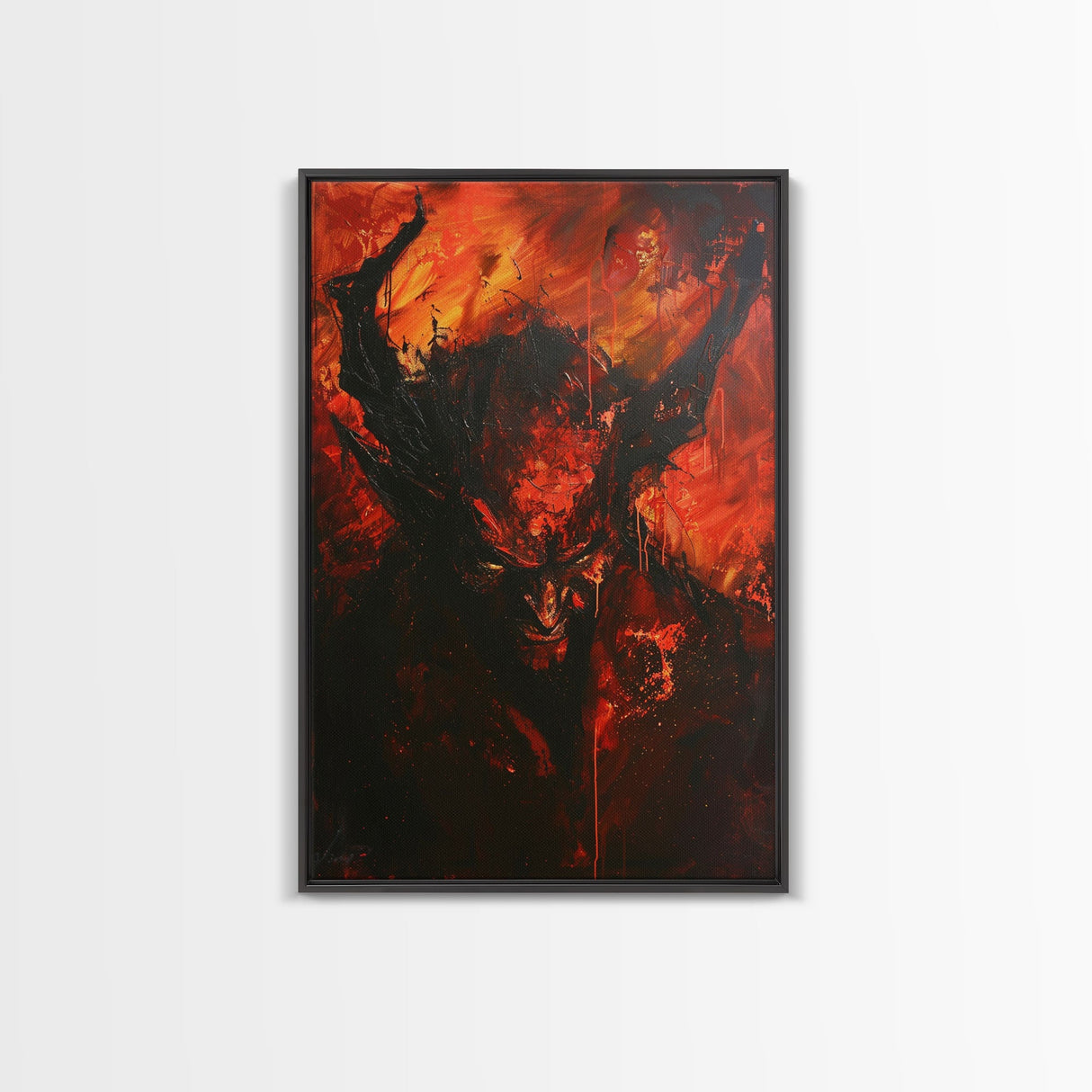 Halloween Eerie Goat with Spaghetti Framed Canvas Print, Wall Art, Living Room Decor, Halloween Decoration, Unique Art, Haunted Decor