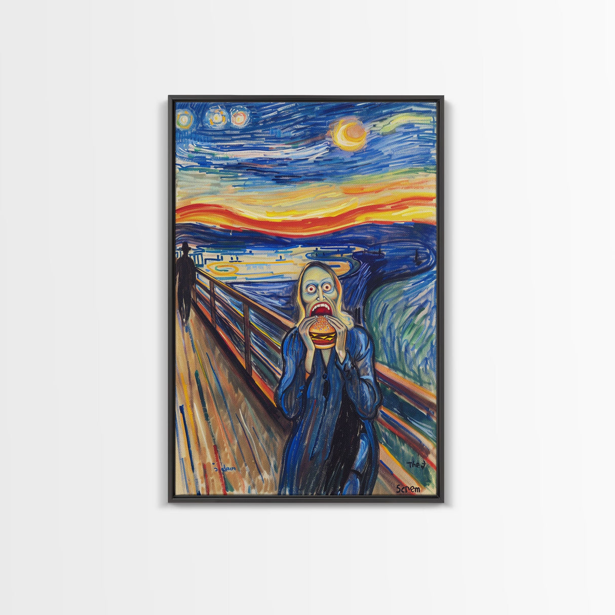 Scream-Inspired Halloween Art with a Figure Eating a Hamburger, Combining Horror and Humor for a Unique and Spooky Wall Art Piece