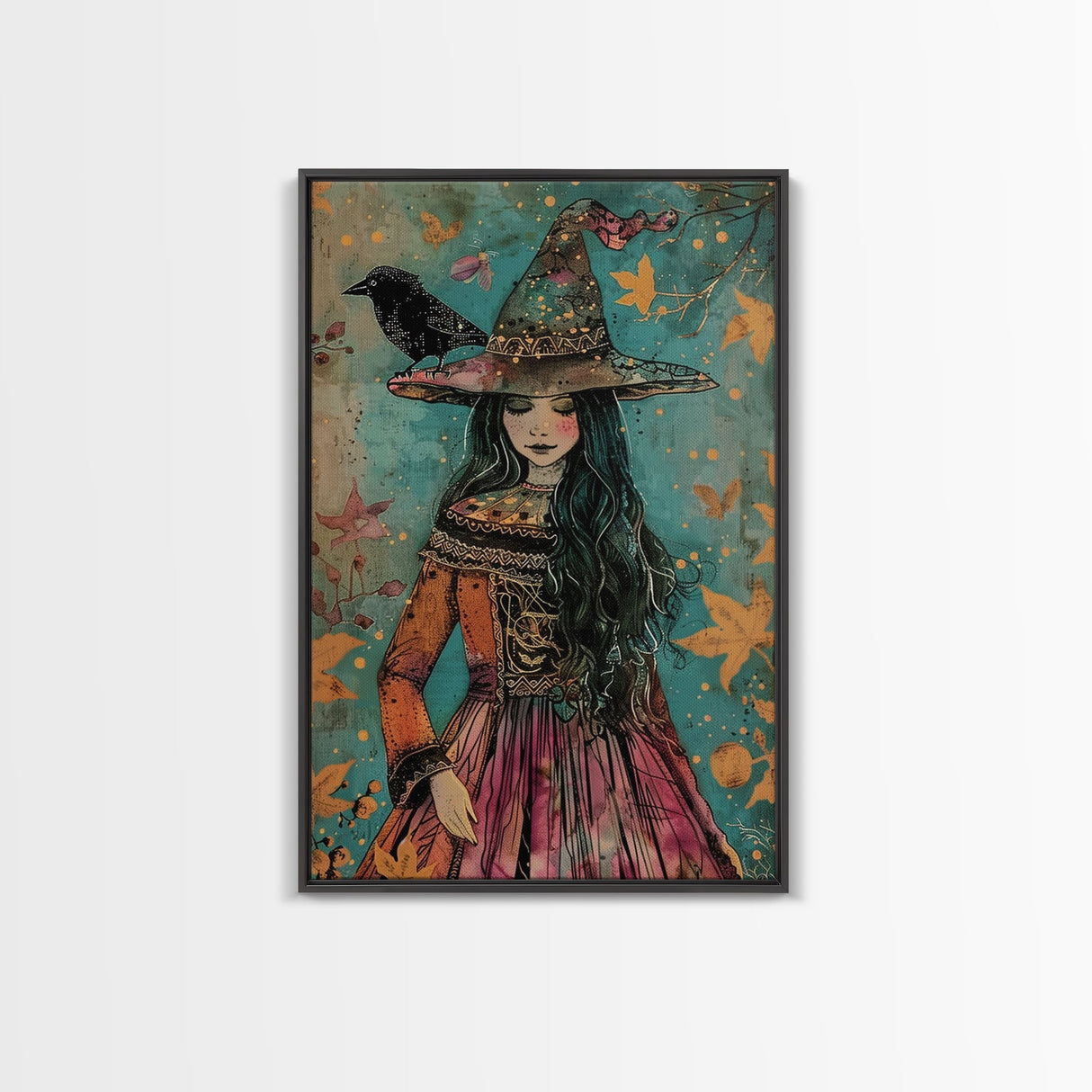Enchanting Witch with Raven - Halloween Wall Decor - Spooky Home Art Print - Halloween Gift for Witch Lovers - Creepy Art Halloween Decor