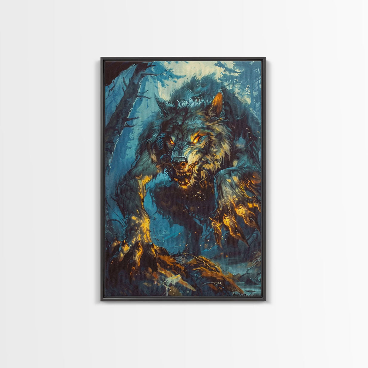 Ferocious Werewolf in the Forest - Halloween Wall Decor - Scary Art Print - Werewolf Painting for Halloween - Spooky Home Decor