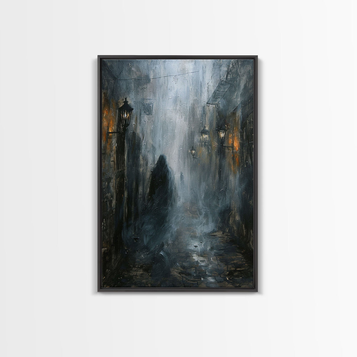 Misty Alley Canvas Print - Halloween Art, Spooky Home Decor, Dark Alley Wall Art, Ghost Art, Halloween Decor, Framed Canvas Print Creepy Art