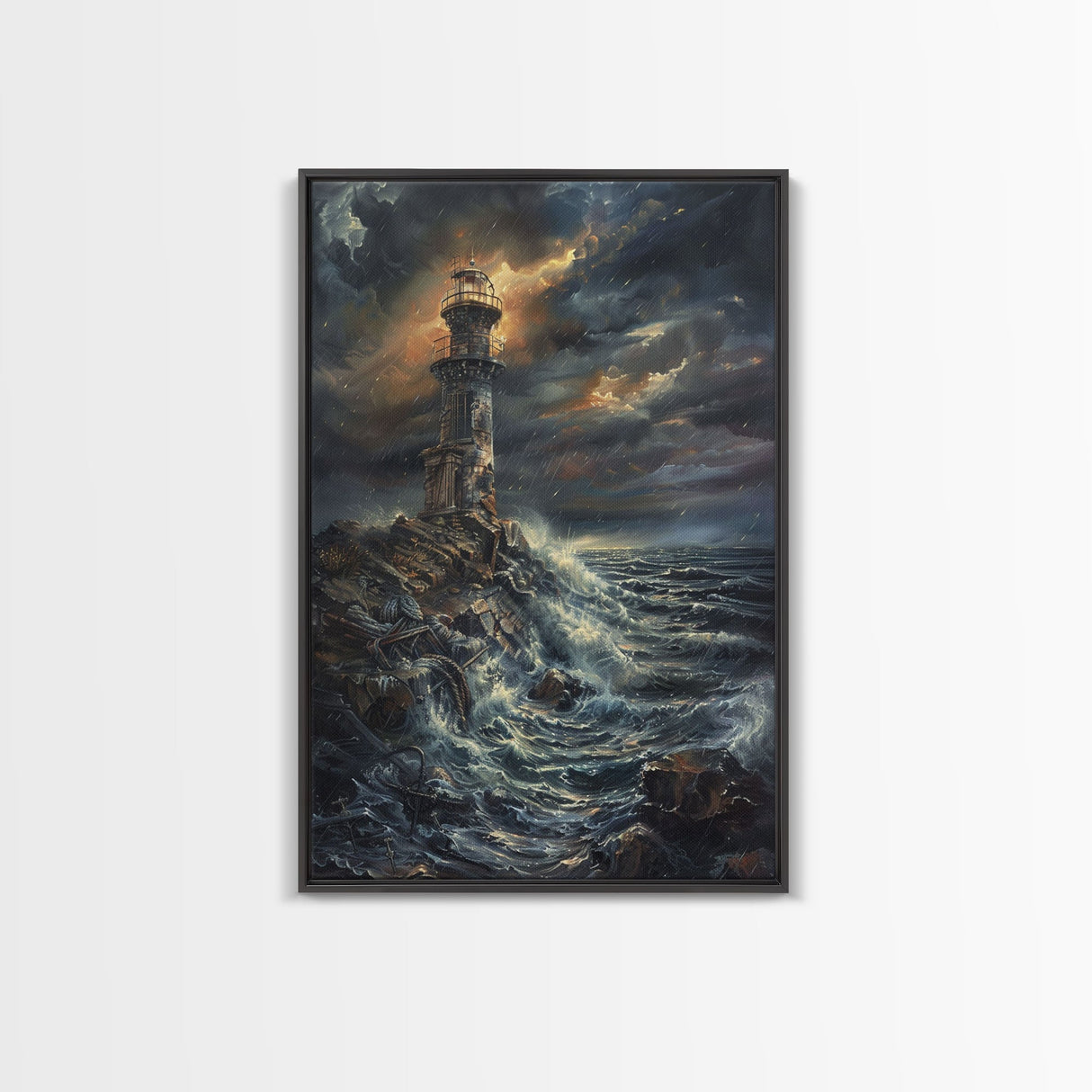 Eerie Castle on Cliff, Halloween Art Print, Spooky Home Decor, Framed Canvas Print, Creepy Art, Halloween Wall Decor, Seasonal Wall Art