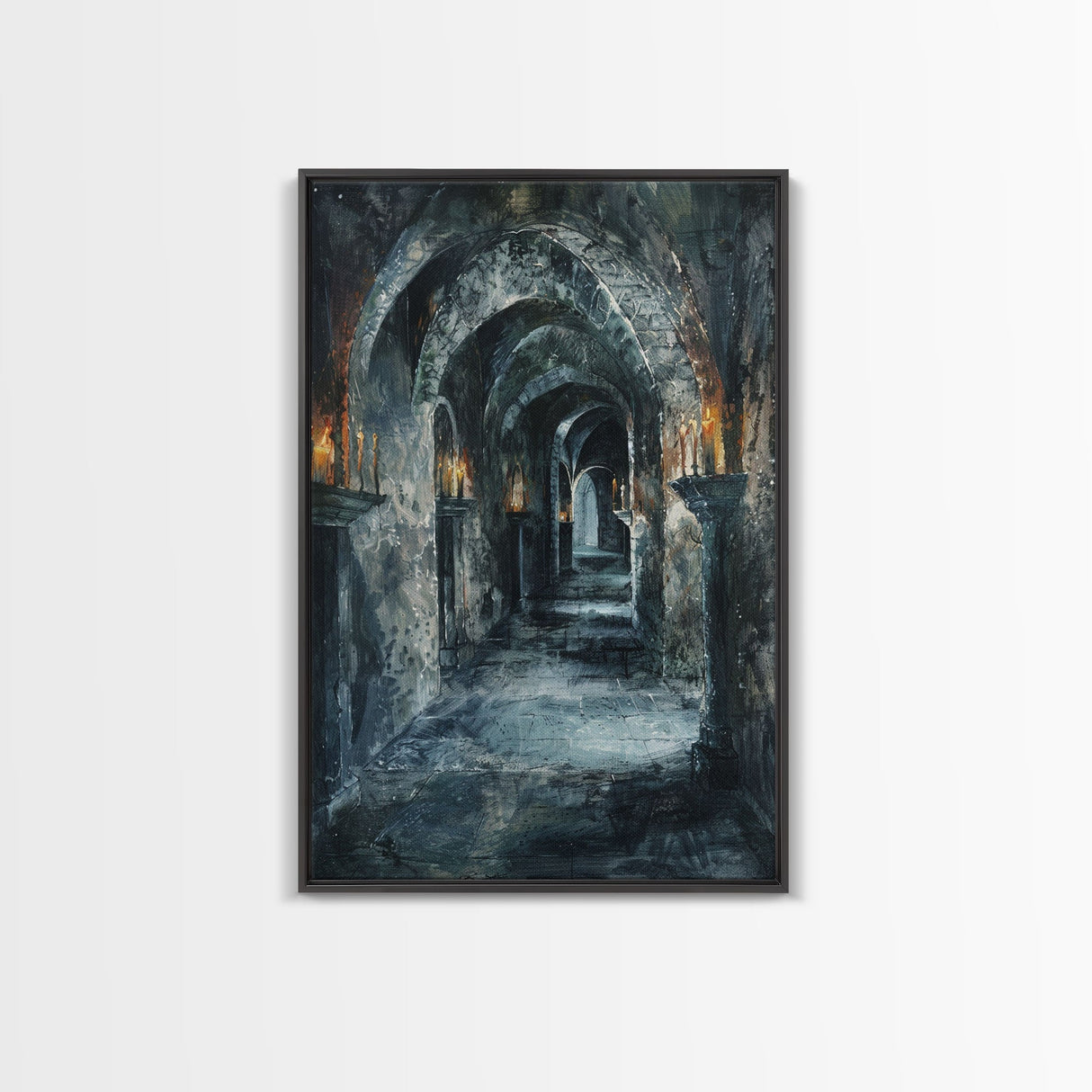 Dark Gothic Hallway Halloween Art, Spooky Hallway, Haunted Passage, Creepy Architecture, Gothic Decor, Framed Canvas Print