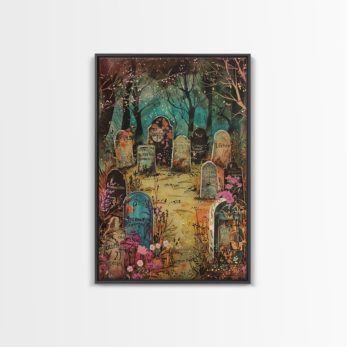 Spooky Graveyard Framed Canvas Print, Halloween Wall Art, Haunted Cemetery, Gothic Vibes, Spooky Decor, Haunted Scene, Halloween Decoration