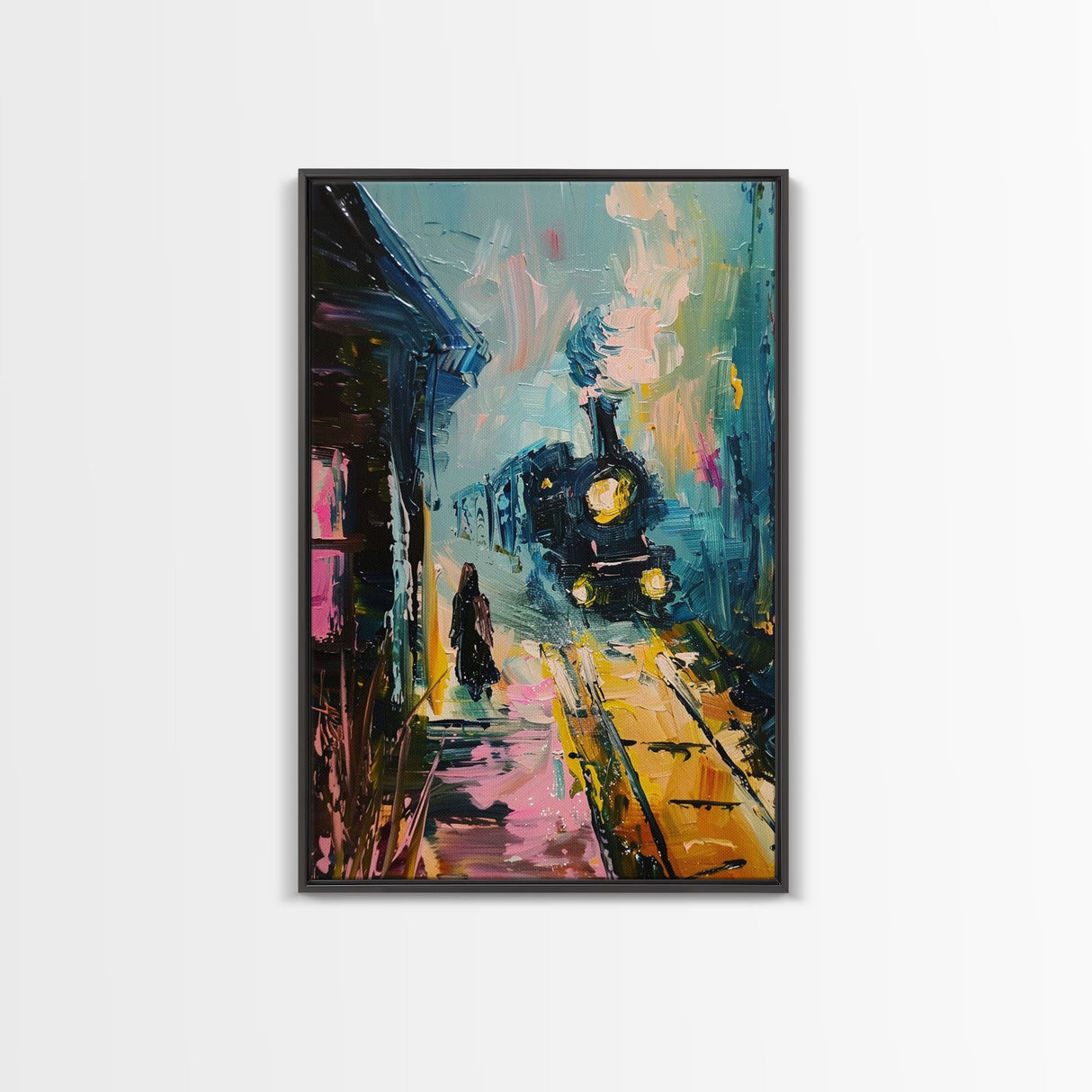 Spooky Van Gogh-Inspired Haunted House Framed Canvas Print, Halloween Wall Art, Eerie Home Decor, Ghostly Night Artwork, Haunted Home