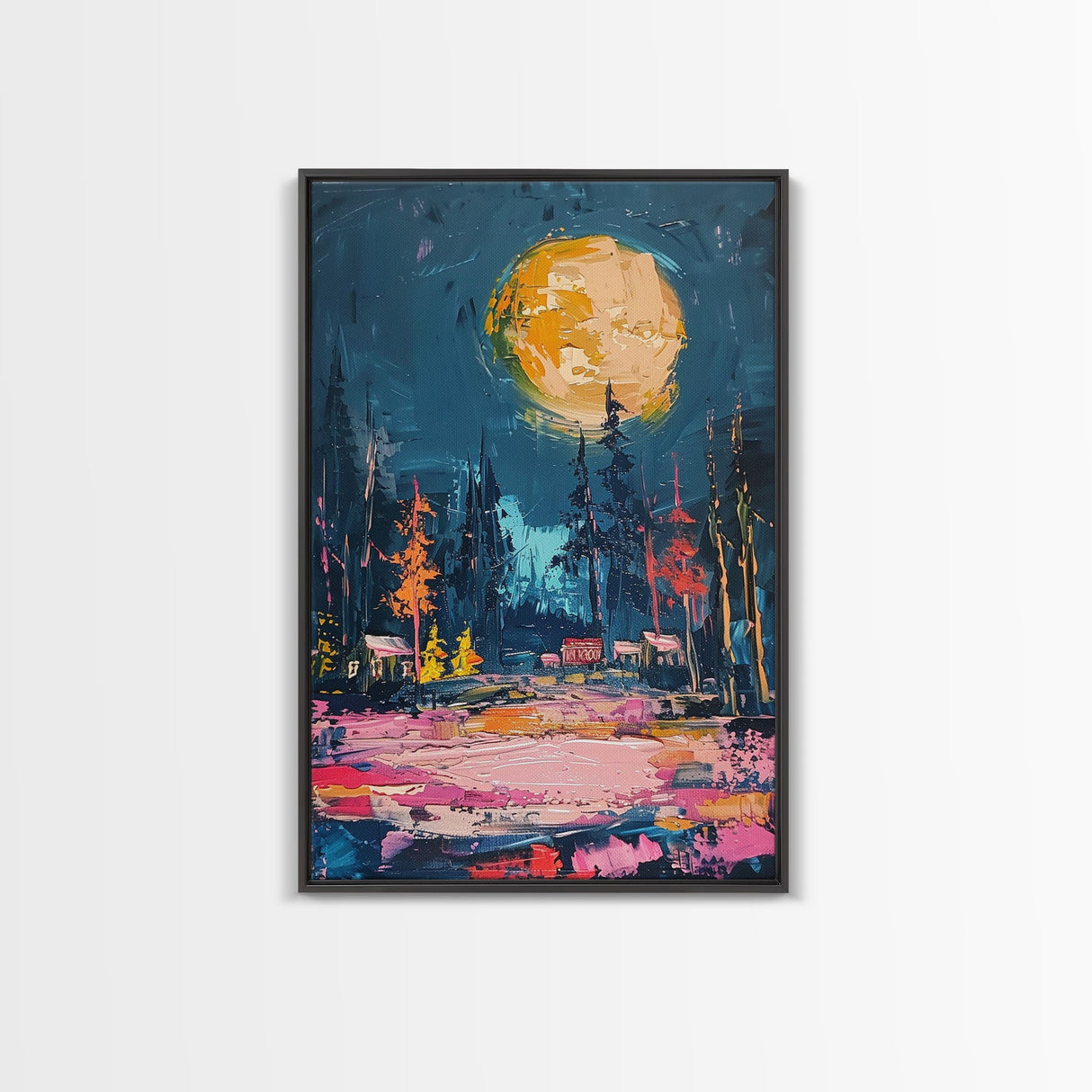 Spooky Moonlit Forest Framed Canvas Print, Halloween Wall Art, Haunted Landscape, Home Decor, Above Sofa Art, Gothic Artwork, Living Room