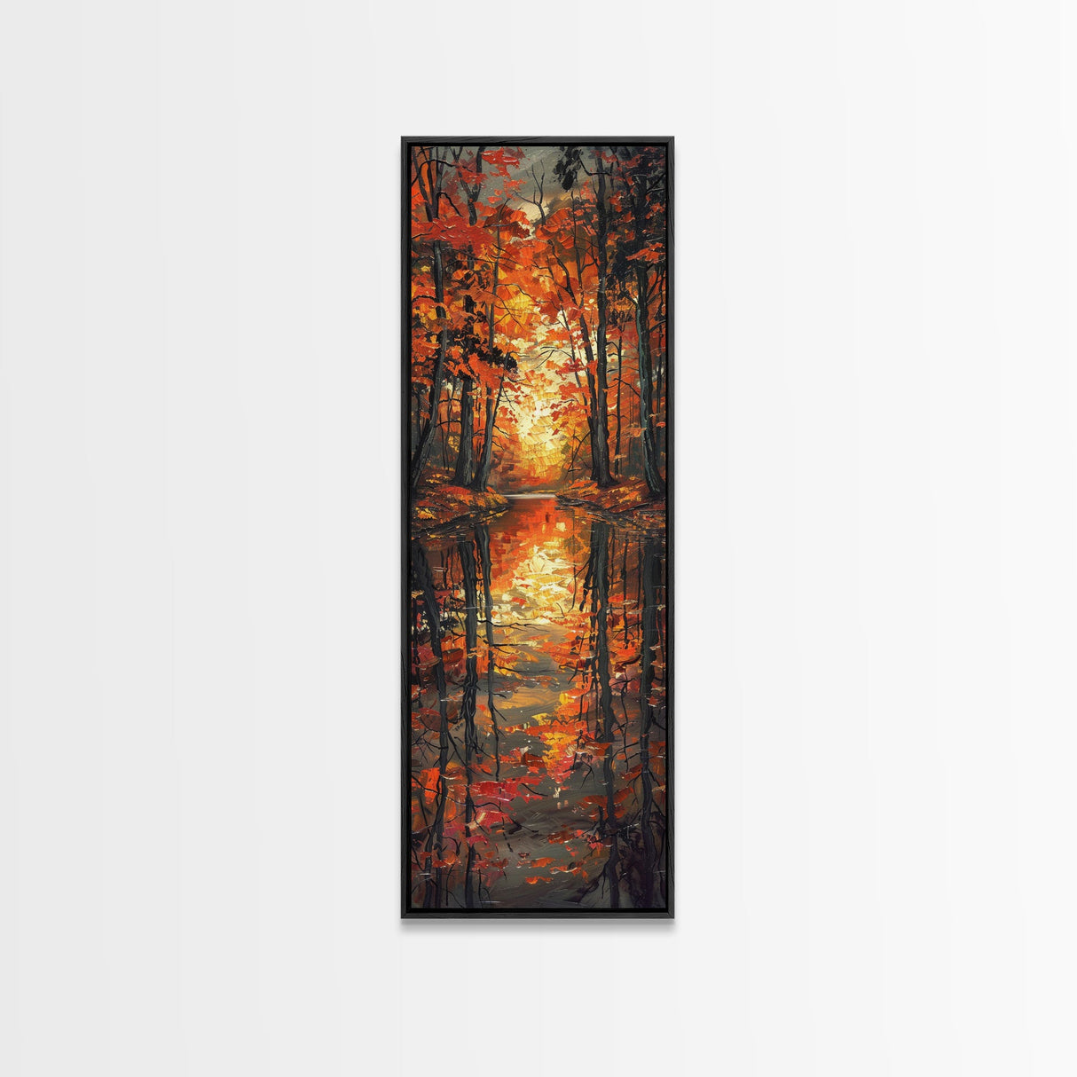 Fall Forest Reflected in The Lake, Framed Canvas Print, Whimsical Home Decor, Unique Wall Art Gift Idea For Housewarming