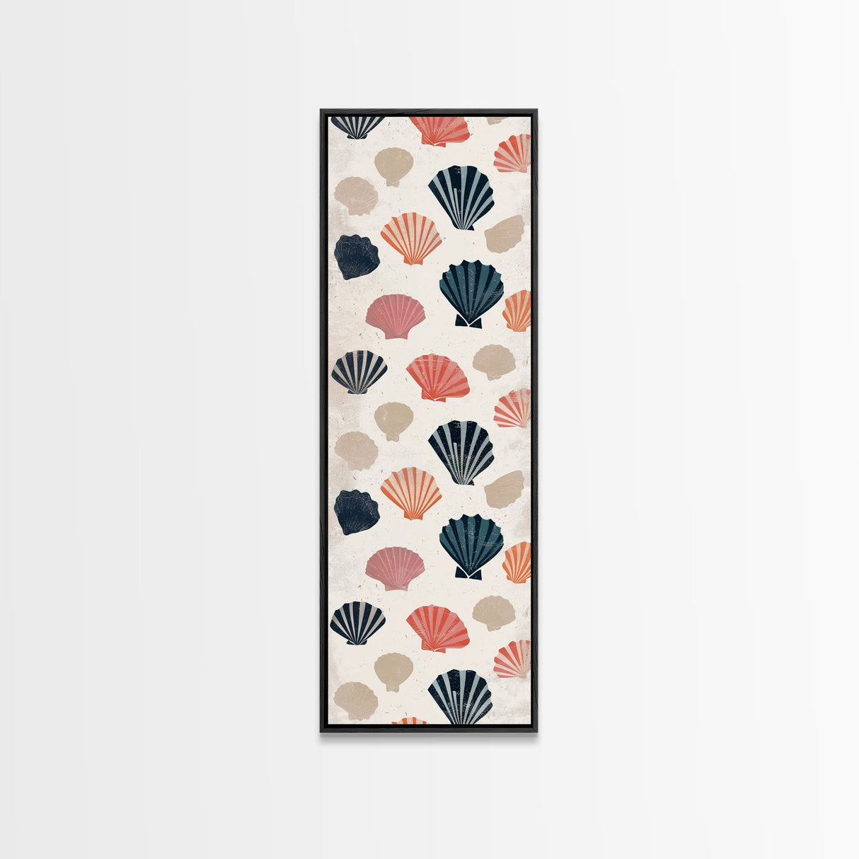 Patterned Sea Shells in Various Colors on a Light Background Ukiyo-e Art Japanese Framed Canvas Print Skinny Tall Art
