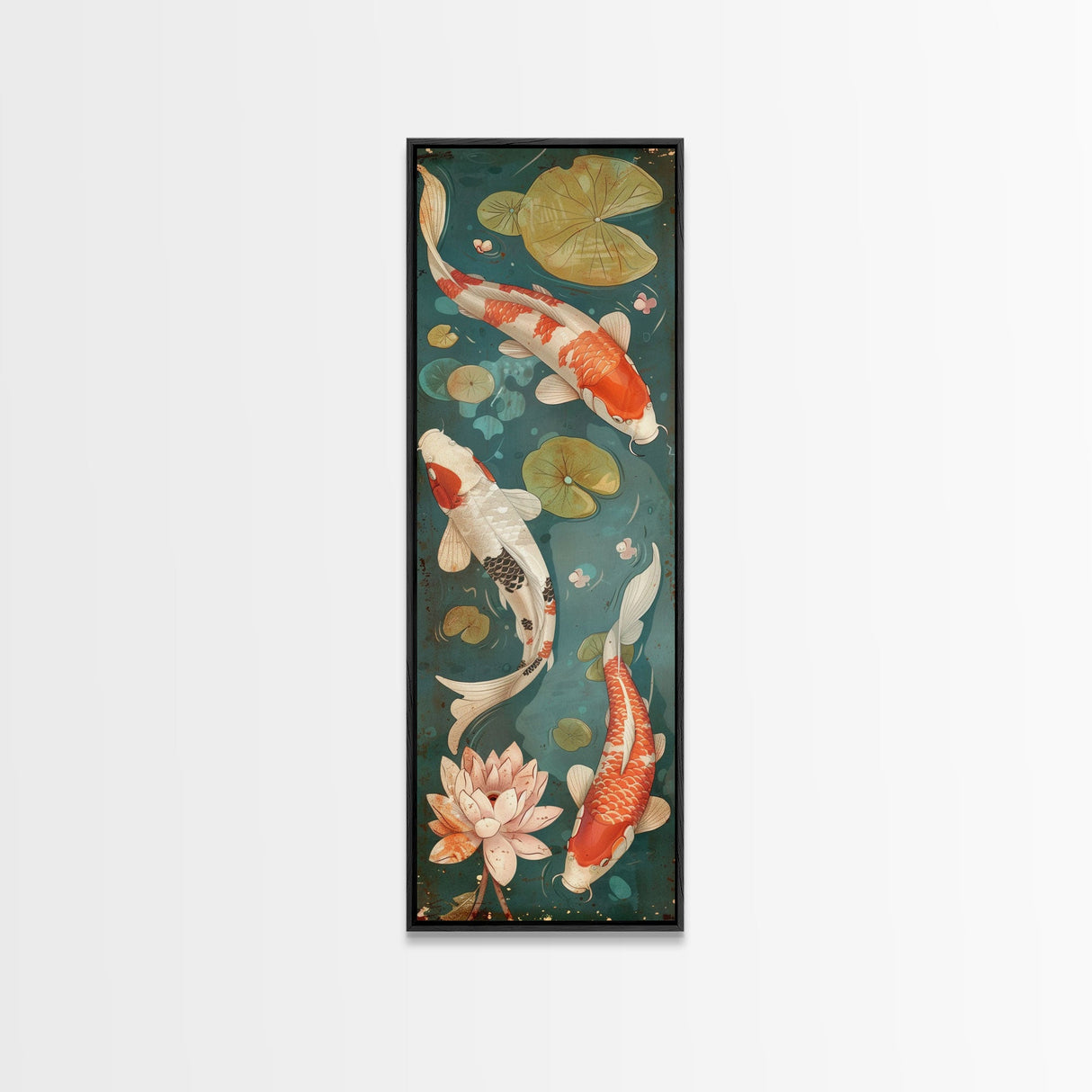 Graceful Koi Fish Swimming Among Lotus Flowers For Zen-Inspired Wall Art Japanese Style Framed Canvas Print