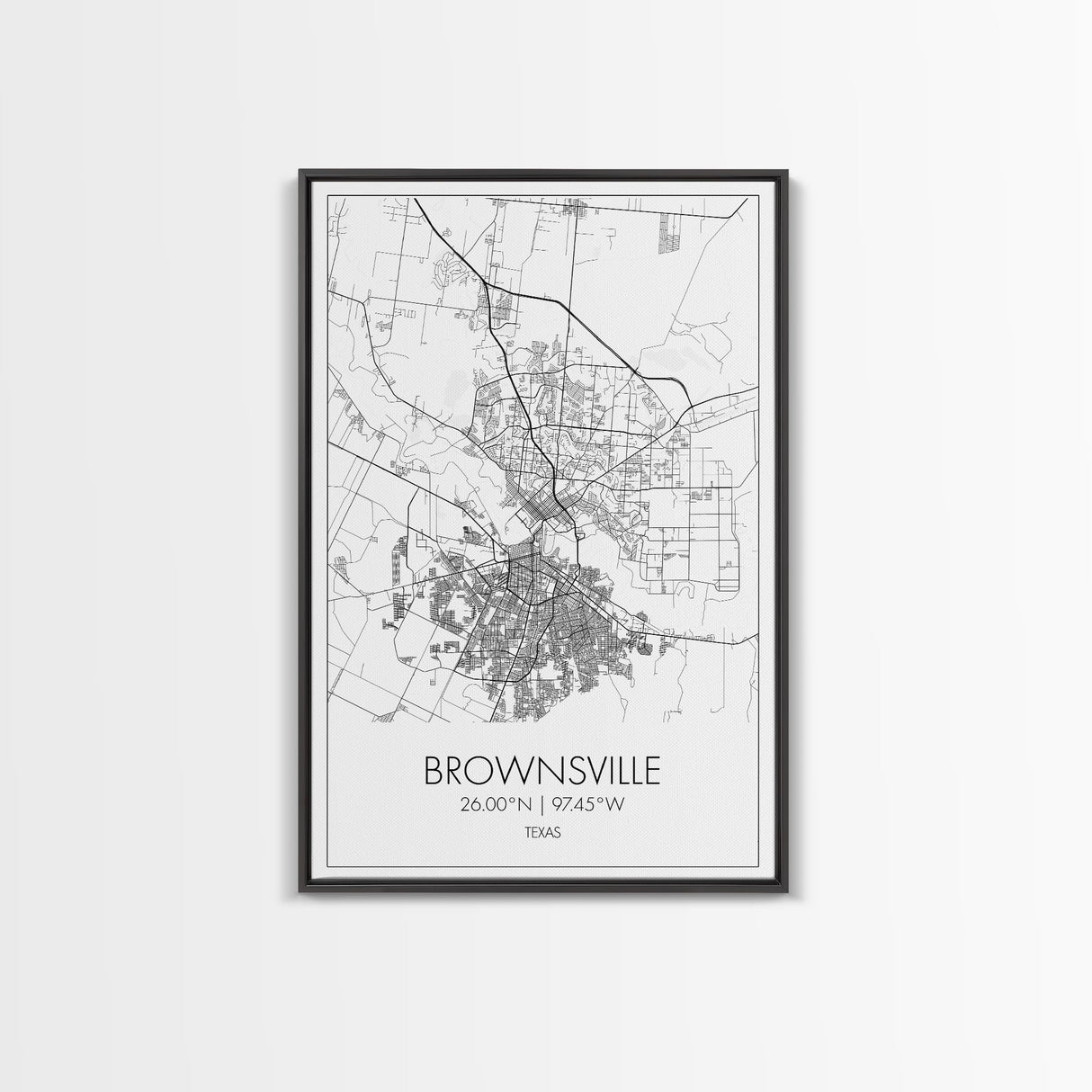 Brownsville Street Map, Texas Map, City Map Art, Modern Art, Wall Art, Canvas Print, Canvas Wall Art, Dorm Décor, Graduation Gift,