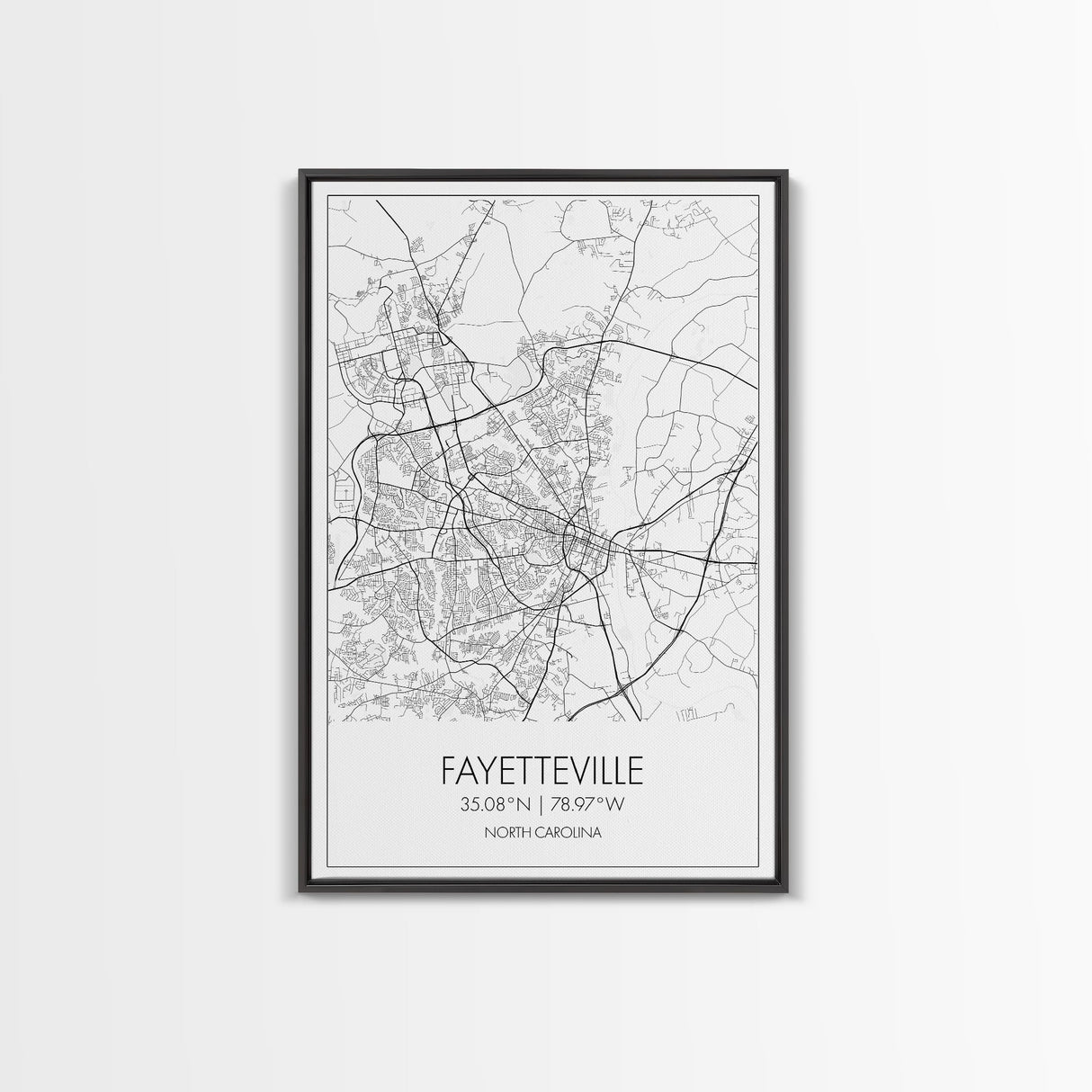Fayetteville Street Map, North Carolina Map, City Map Art, Minimalist Art, Wall Art, Canvas Print, Travel Wall Print, Wanderlust Gift