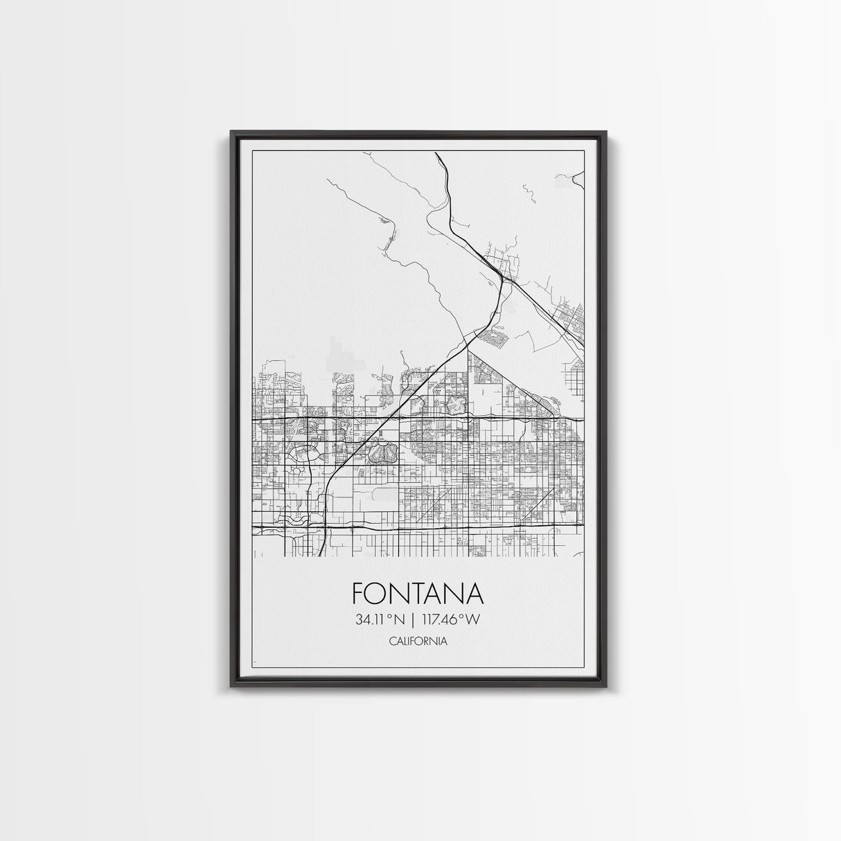 Fontana Street Map, California Map, City Map Art, Minimalist Art, Wall Art, Canvas Print, Unique Wall Art, Travel Décor, Travel Gift For Men