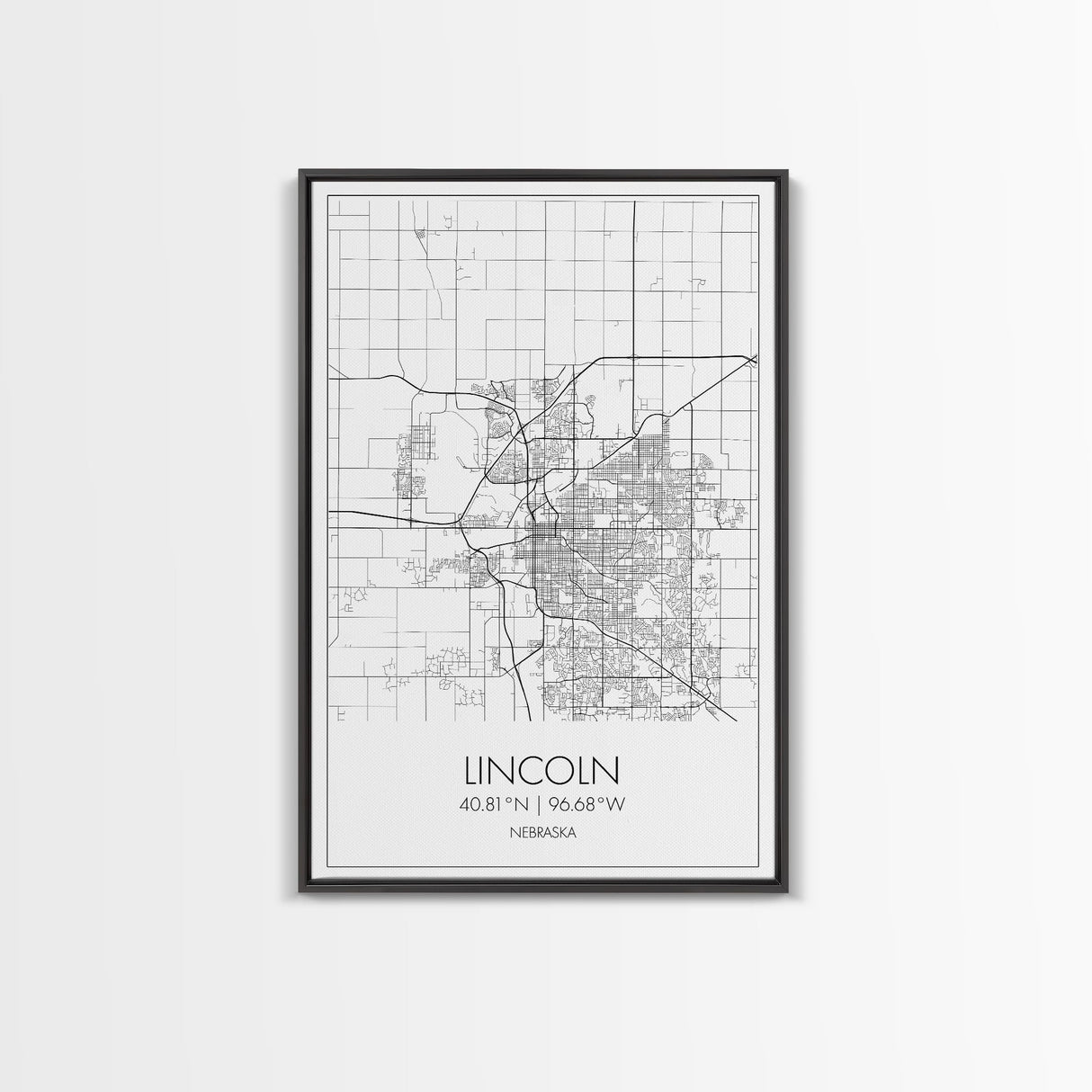 Lincoln Street Map, Nebraska Map, City Map Art, Modern Wall Art, Wall Art, Canvas Print, Travel Wall Decor, Black And White Art, Wife Gift