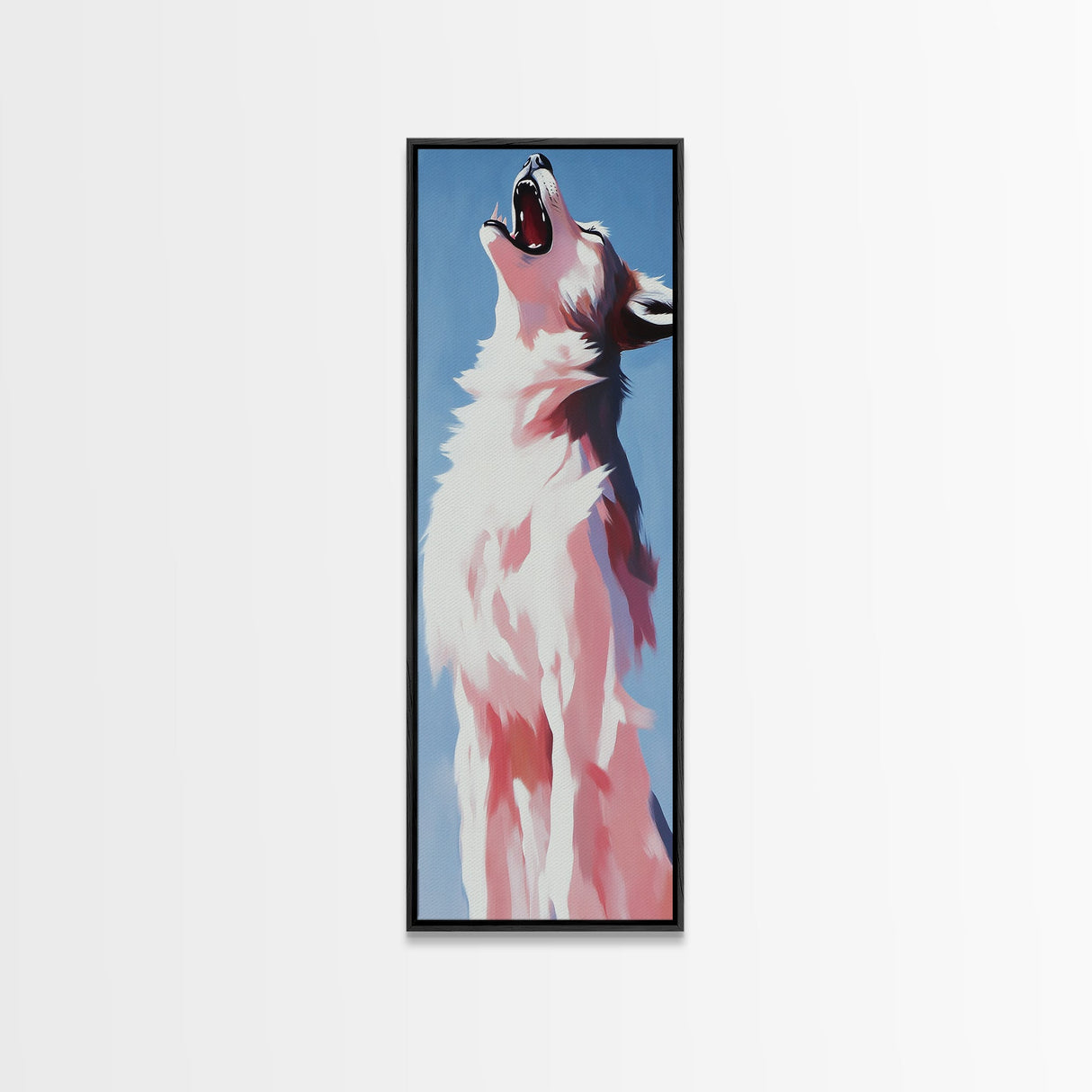 Majestic White Wolf Canvas Print moody art, minimalist art, vertical wall art, wabi sabi art, extra wide art, panoramic art, rustic wall art, wildlife painting, bedroom art, therapy art