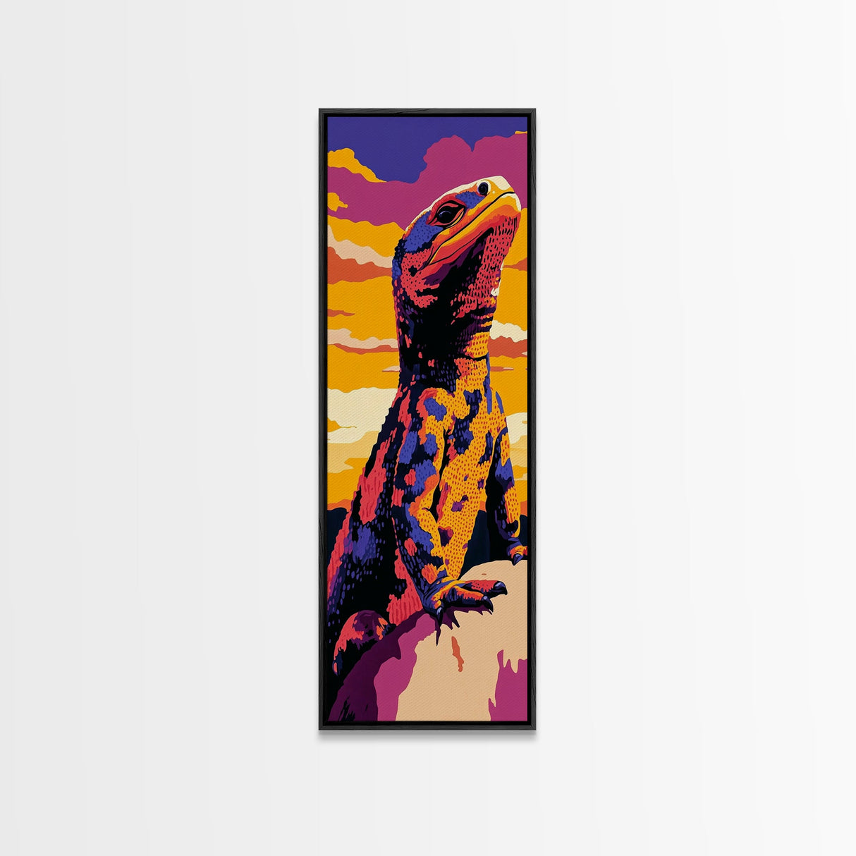 Colorful Lizard Pop Art Framed Canvas Print Whimsical Art Bright Colors Wall Art Southwest Wall Art Geometric Wall Art