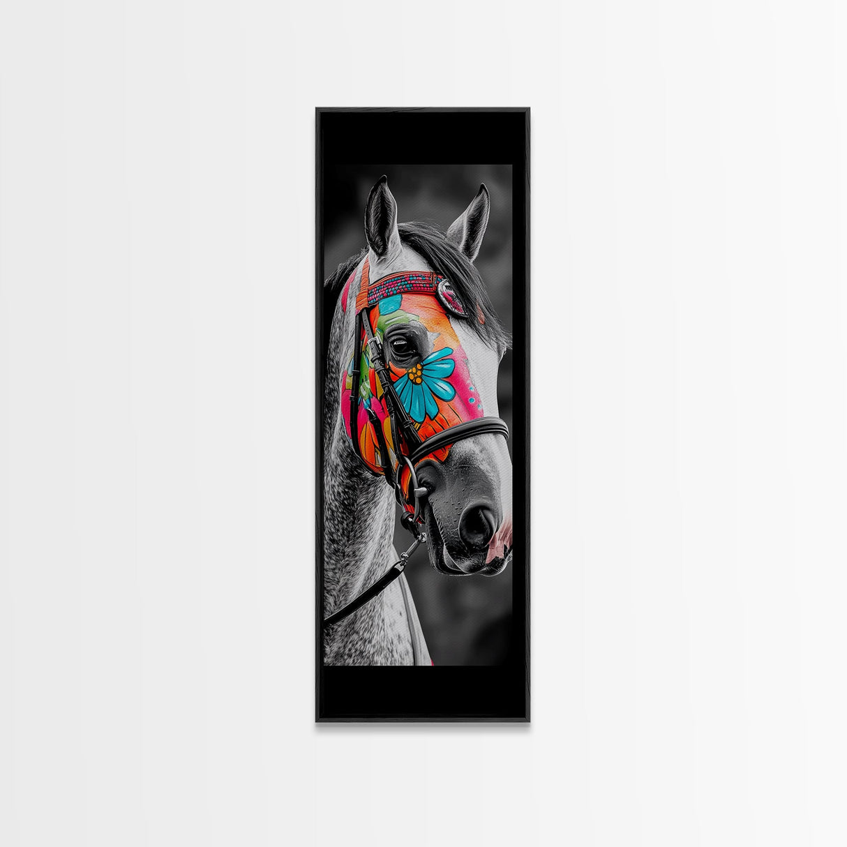 Painted Horse Portrait Framed Canvas Print | Horse Wall Art | Rustic Western Decor | Moody Art | Farmhouse Wall Art | Gift Idea