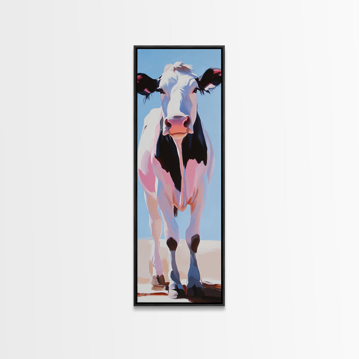 Black and White Cow Portrait Framed Canvas Print farmhouse art, rustic decor, barn landscape oil painting, living room art, boho art