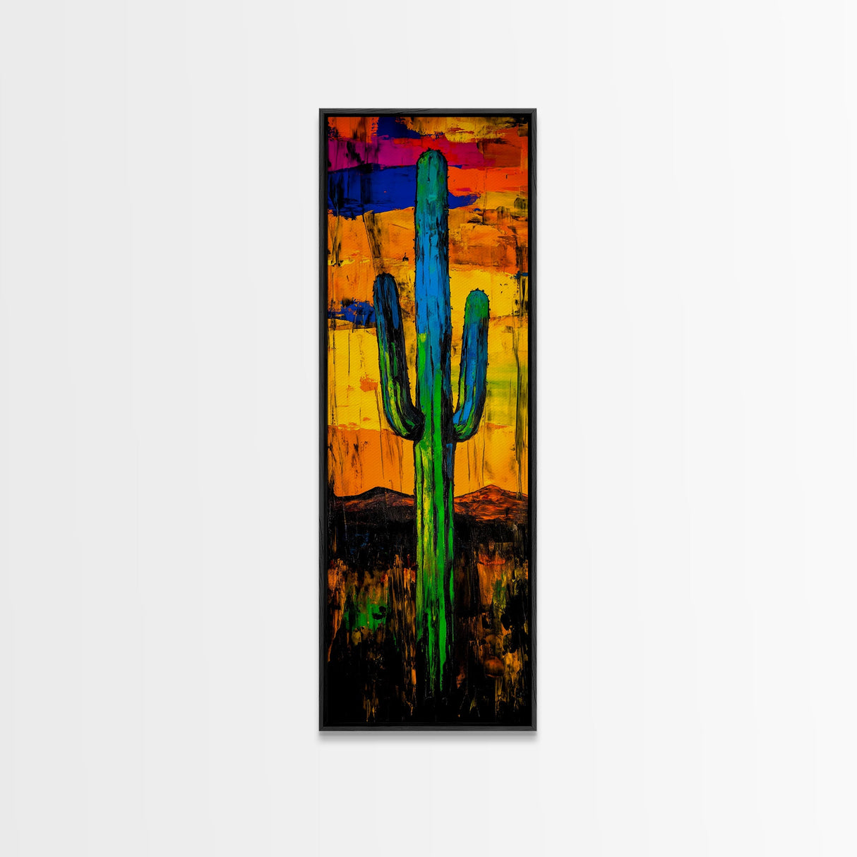 Vibrant Cactus Sunset Canvas Print, Southwest Wall Art, Desert Art, Bright Colorful Wall Art, Moody Art, Joshua Tree Art, Gift Idea, Vertical Wall Art