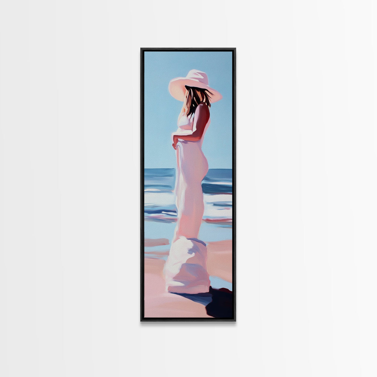 Woman in White Dress Canvas Print, Coastal Cowgirl Wall Art, Minimalist Art, Boho Art, Bedroom Art, Guest Room Art, Nautical Decor