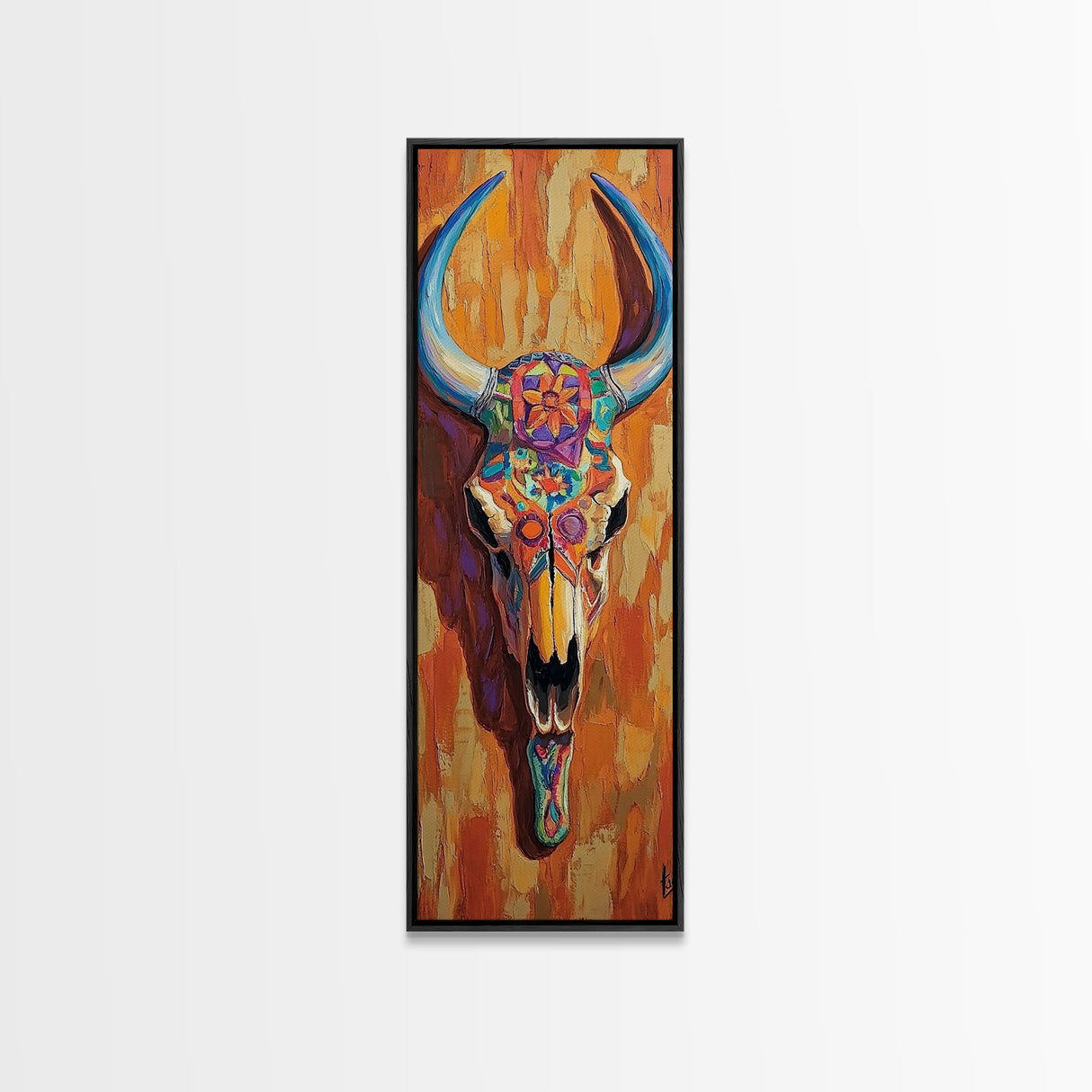 Vibrant Skull Art Framed Canvas Print, Western Wall Art, Skull Art, Boho Art, Southwest Decor, Moody Art, Rustic Wall Art, Halloween Art
