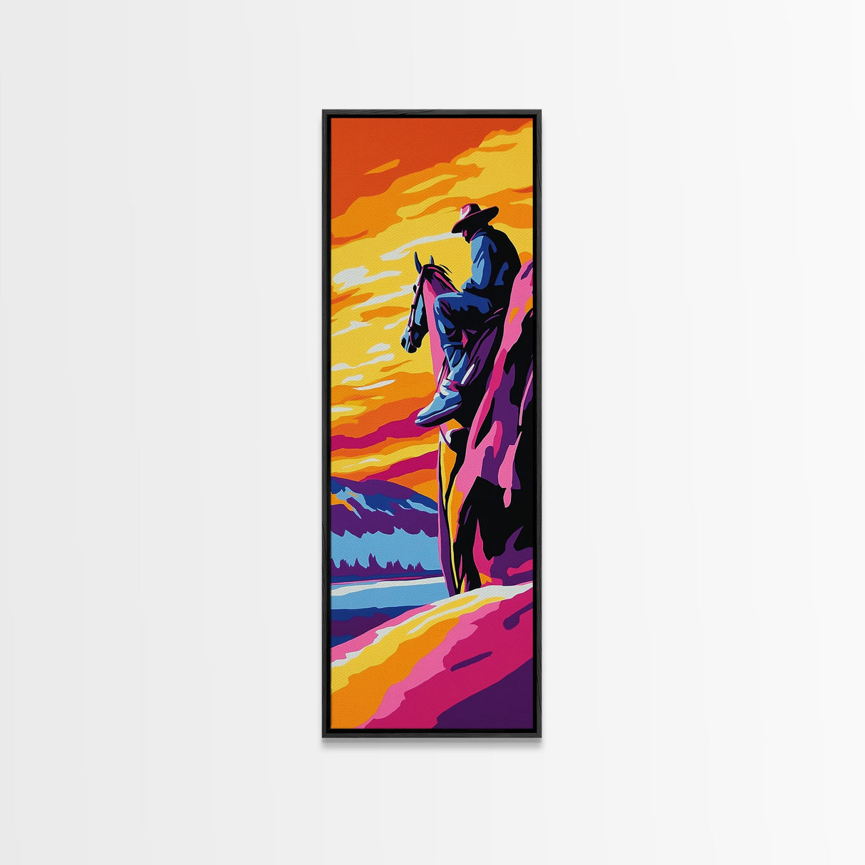 Western Cowboy Art Canvas Print, Pink Orange Wall Art, Southwest Wall Art, Chicano Art, Moody Art, Rustic Decor, Boho Art, Above Couch Art