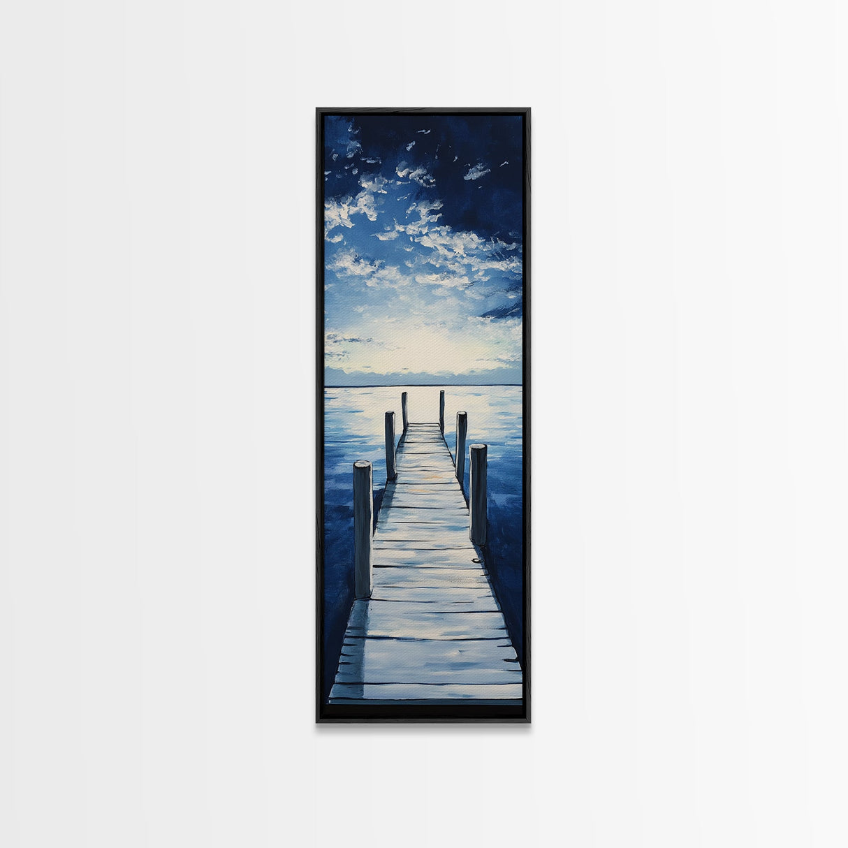 Dockside Tranquility Coastal Wall Art Framed Canvas Print Nautical Painting Blue and Green Wall Art Above Sofa Art Lake Tahoe Art