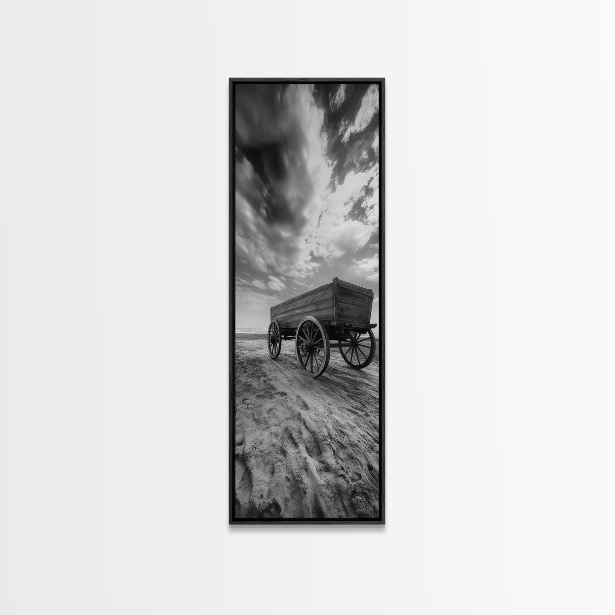 Old Wooden Wagon, Rustic Landscape, Framed Canvas Print, Western Décor, Farmhouse Wall Art, Minimalist Art, Extra Wide Art