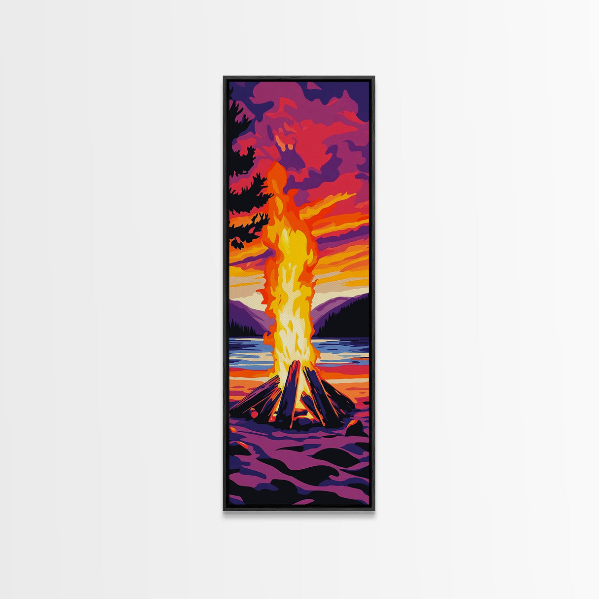 Sunset Campfire Canvas Print, landscape painting, moody art, southwest wall art, mountain painting, coastal décor, rustic décor, gift idea him