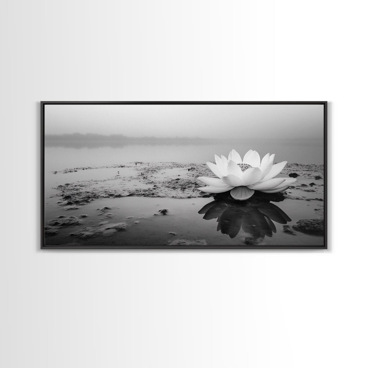 Lotus, Zen Wall Art, Minimalist Art, Coastal Landscape Art, Wabi Sabi Art, Panoramic Art, Moody Art, Framed Canvas Print