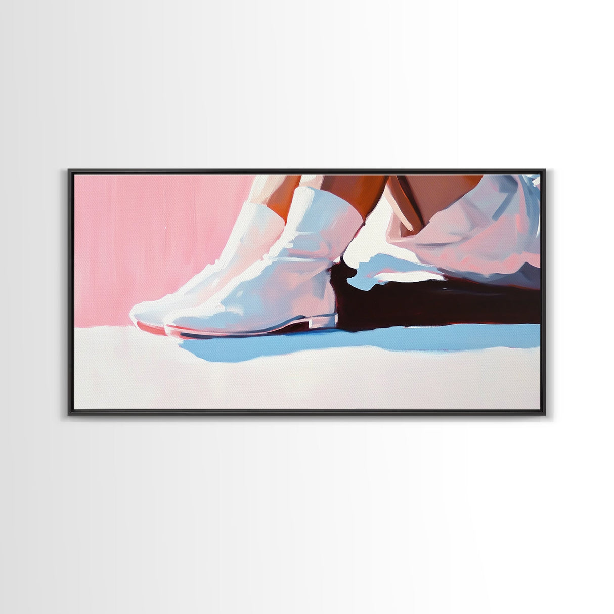 White Cowgirl Boots, coastal cowgirl wall art, pink orange wall art, vintage fashion, boho art, wabi sabi art, framed canvas print
