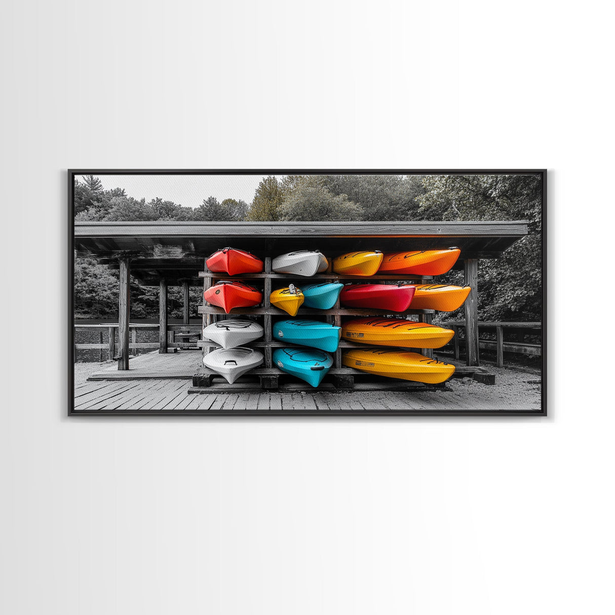 Vibrant Kayak Storage Canvas Print Coastal Decor Nautical Painting Lake Tahoe Art Horizontal Wall Art Gift Idea Living Room Art