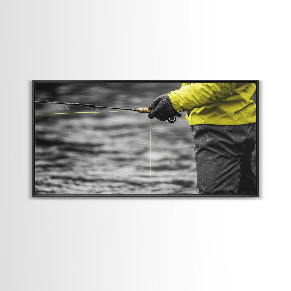Fly Fishing Adventure Framed Canvas Print Rustic Wall Art Trout Art Fisherman Painting Gift Idea Living Room Art Extra Wide Art