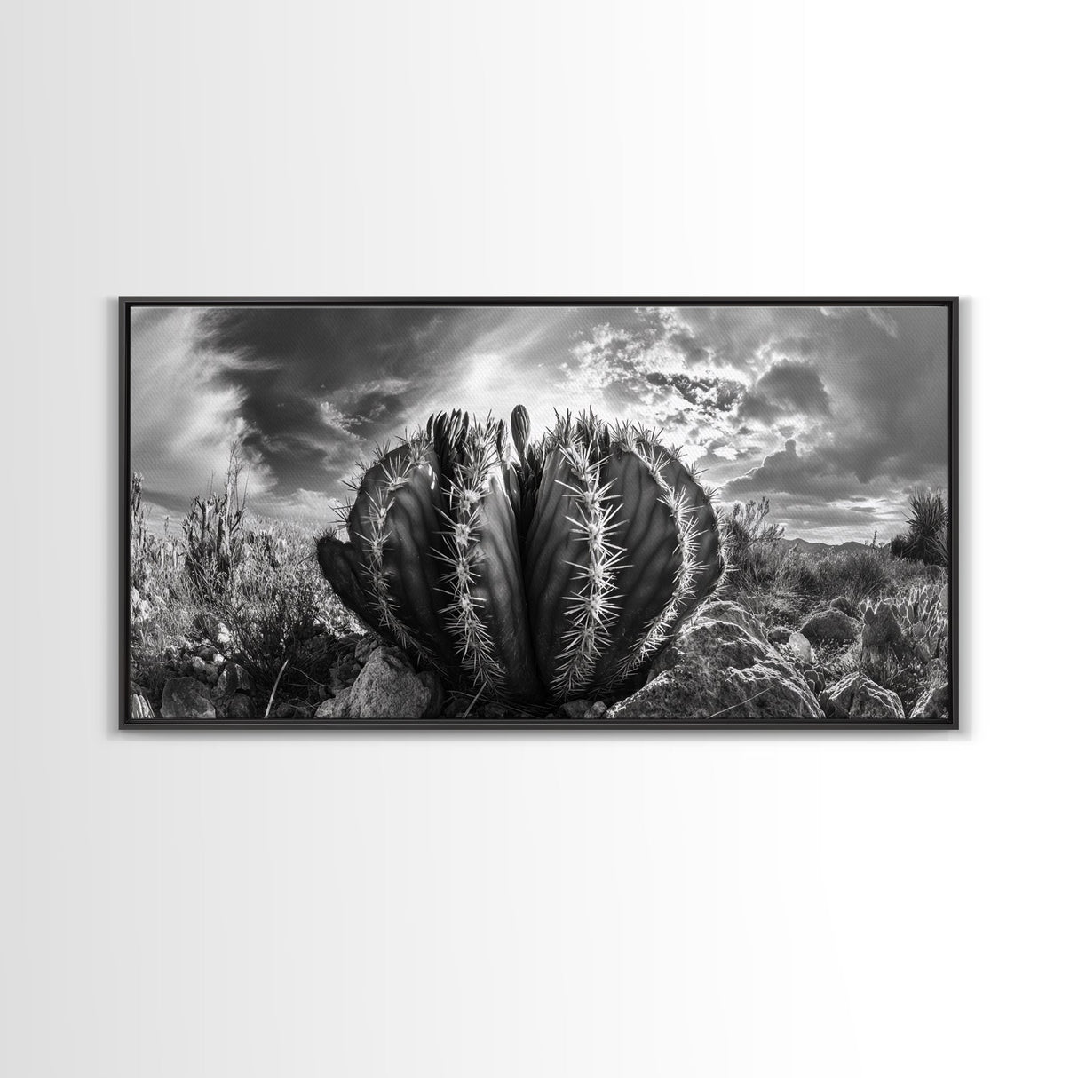 Desert Cactus, southwest wall art, Joshua tree art, rustic art, landscape painting, desert decor, panoramic art, Canvas Print