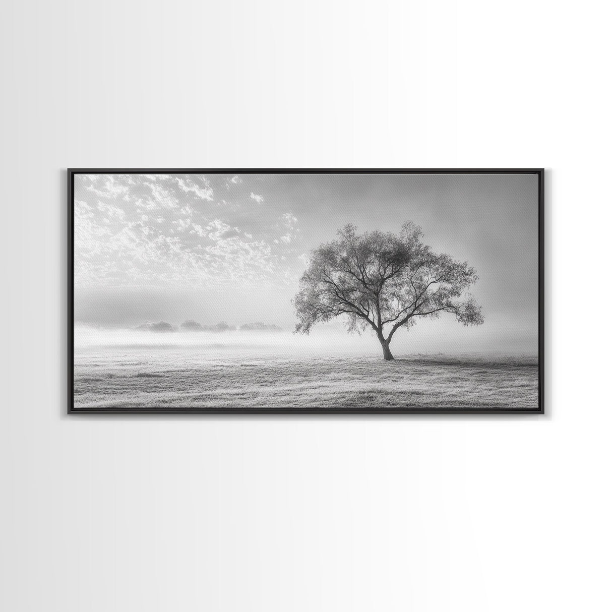 Solitary Tree, Minimalist Art, Landscape Painting, Oak Tree Art, Extra Wide Art, Moody Art, Wabi Sabi Wall Art, Framed Canvas Print