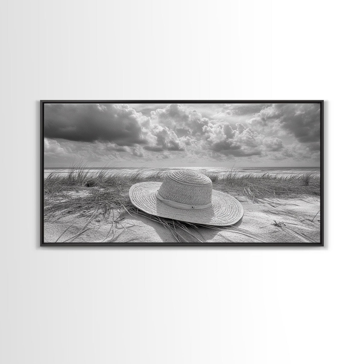 Straw Hat, Coastal Landscape Art, Wabi Sabi Art, Beach Wall Art, Rustic Decor, Extra Wide Art, Coastal Cowgirl Art, Canvas Print