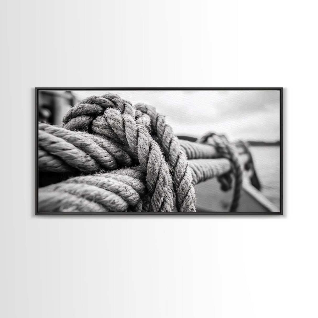Nautical rope, rustic art, coastal decor, nautical wall art, maritime painting, extra wide art, panoramic painting, framed canvas print