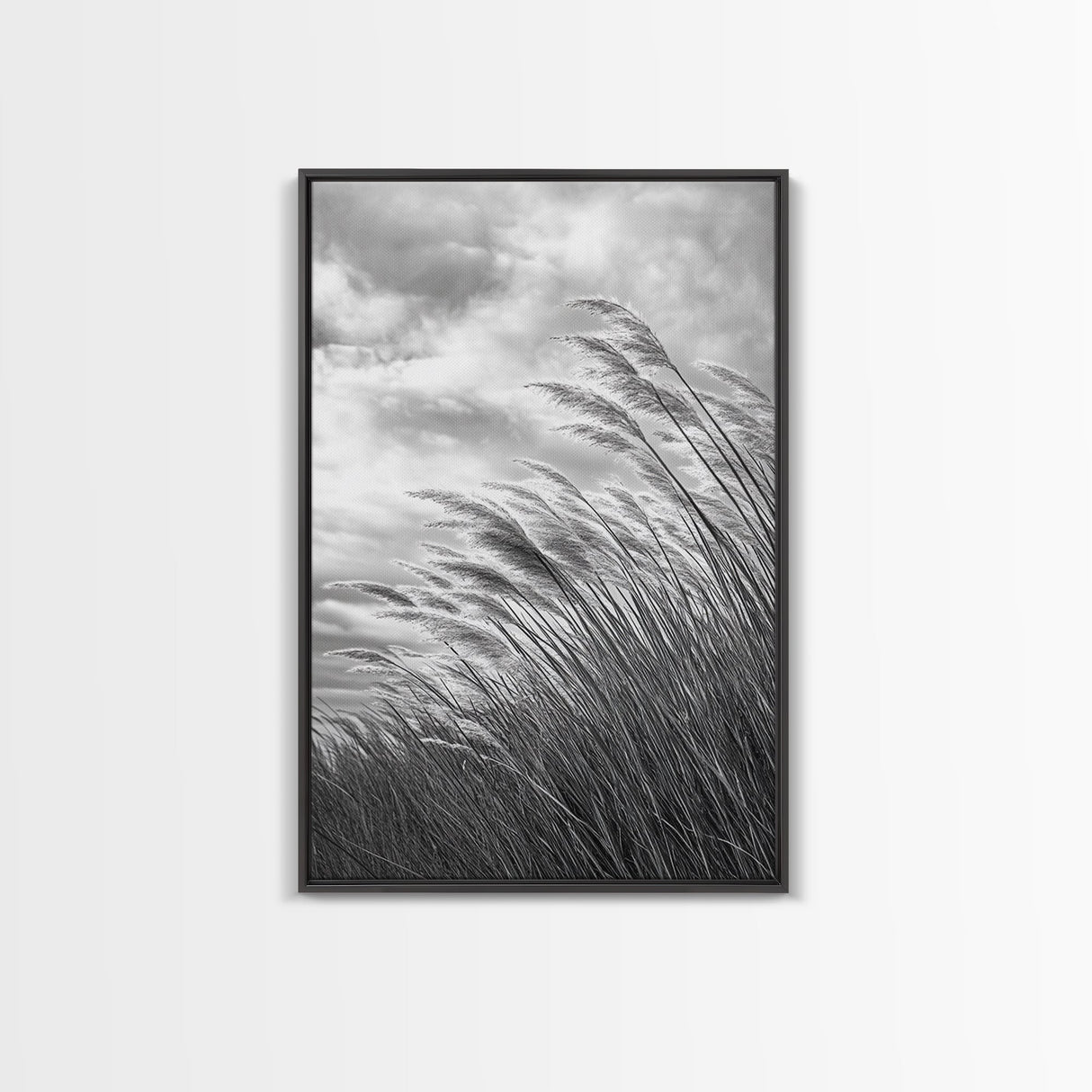 Wind Blowing Grass, moody art, wabi sabi art, landscape painting, farmhouse art, rustic decor, minimalist art, framed canvas print