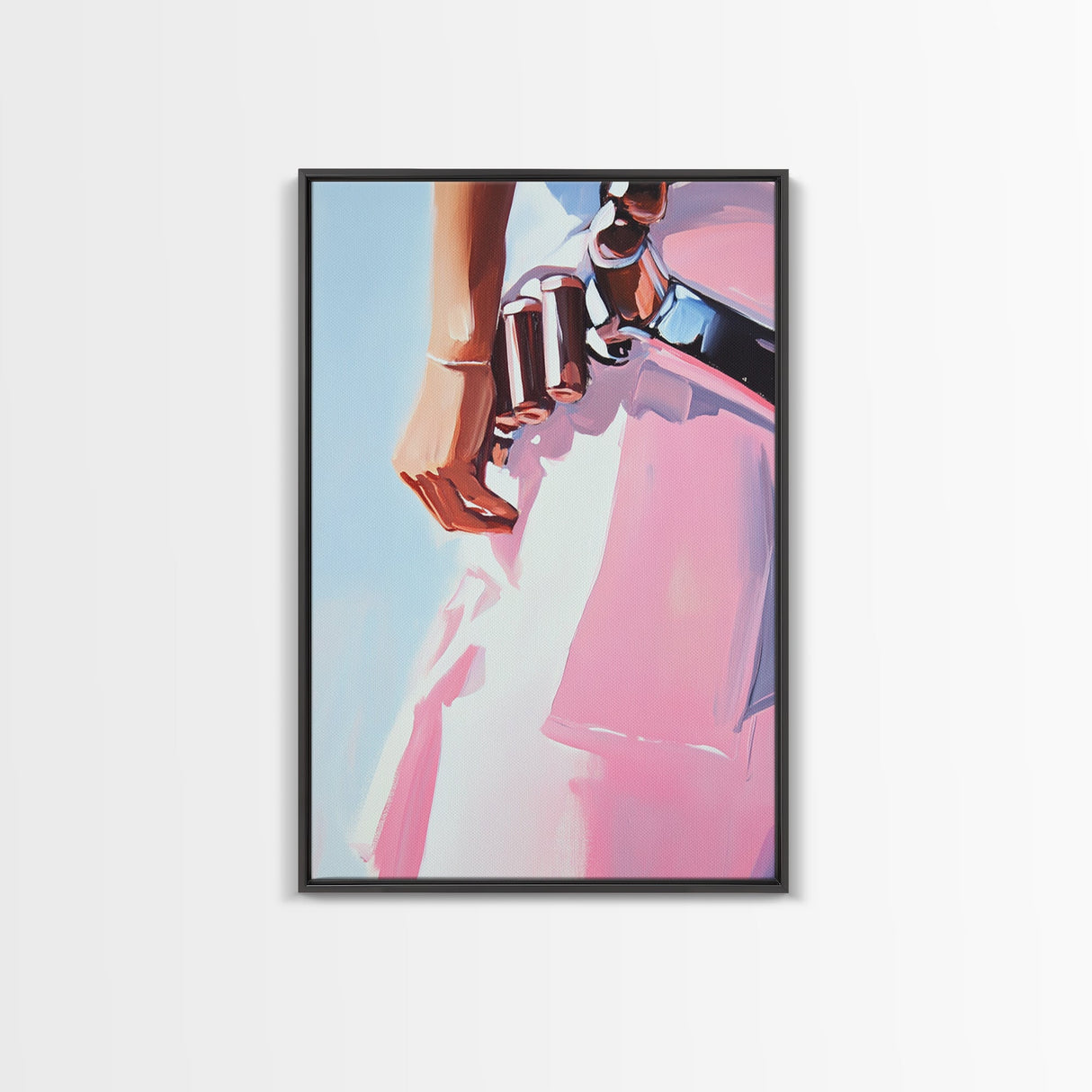 Pink cowgirl, western belt, black cowgirl painting, light pink wall art, southwestern art, cowboy aesthetic, framed canvas print, rustic art