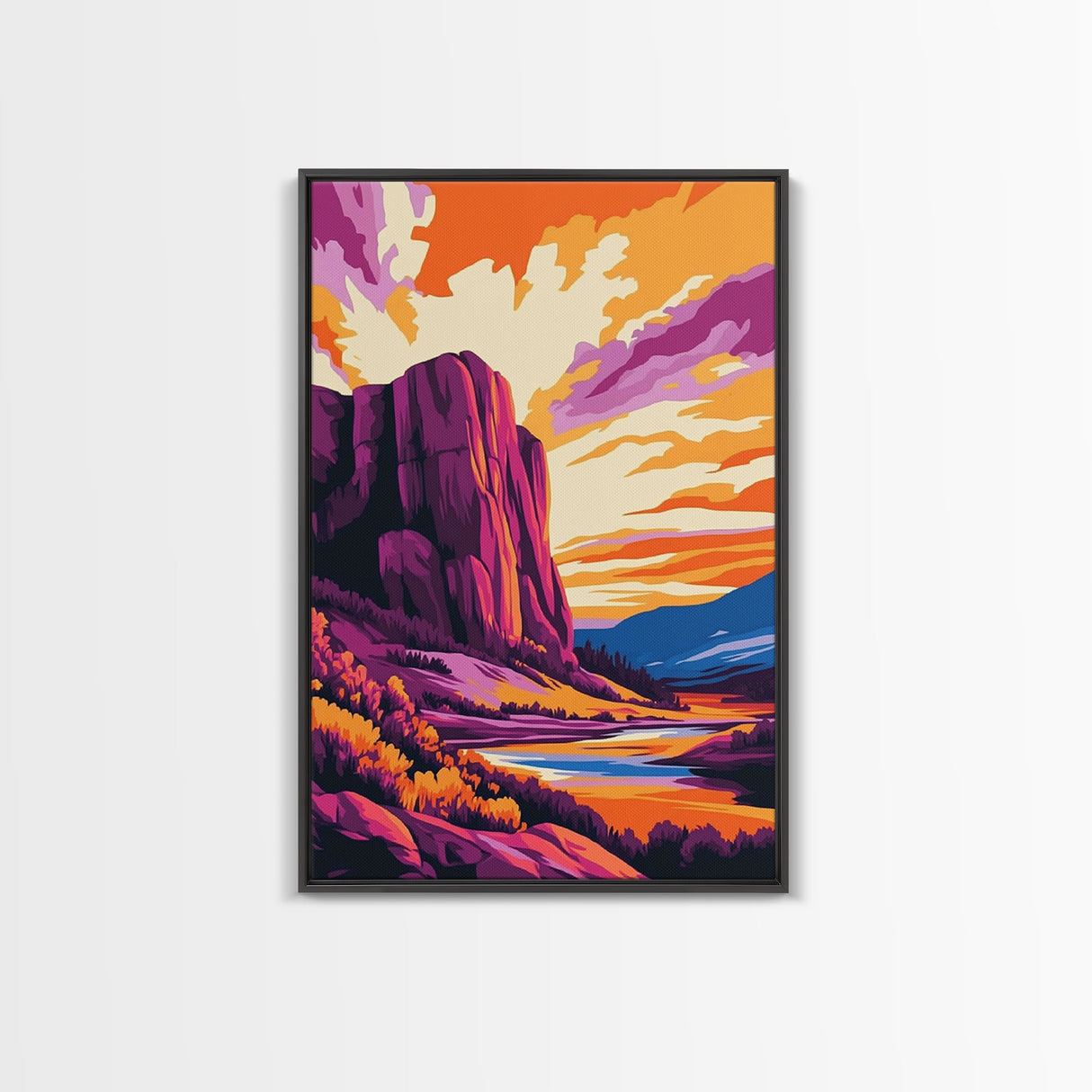 Mountain Painting, Bold Landscape Art, Orange Purple Wall Decor, Southwest Wall Art, Framed Canvas Print, Nature Inspired Artwork