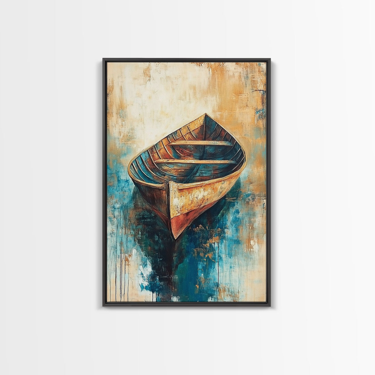 Rustic Rowboat, Nautical Decor, Canvas Print, Seascape Painting, Coastal Wall Art, Rustic Decor, Moody Art, Wabi Sabi Art