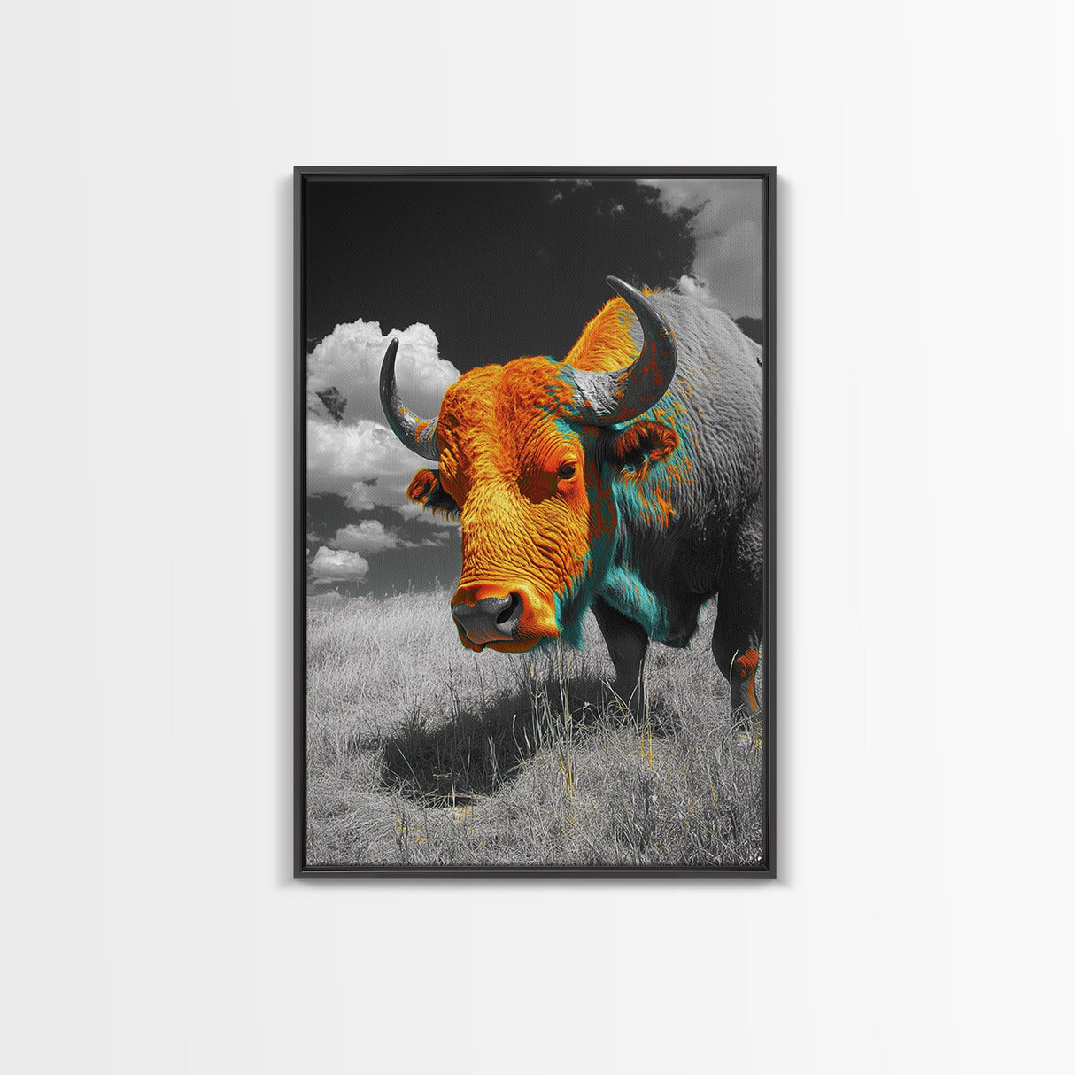 Colorful Buffalo Art, Southwestern Art, Rustic Home Decor, Bold Animal Art, Unique Gift Idea, Framed Canvas Print, Farmhouse Wall Art
