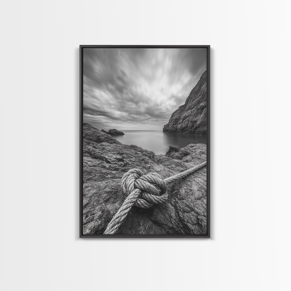 Nautical art, rope knot, coastal decor, moody art, wabi sabi art, rustic photography, living room art, canvas print, panoramic wall art