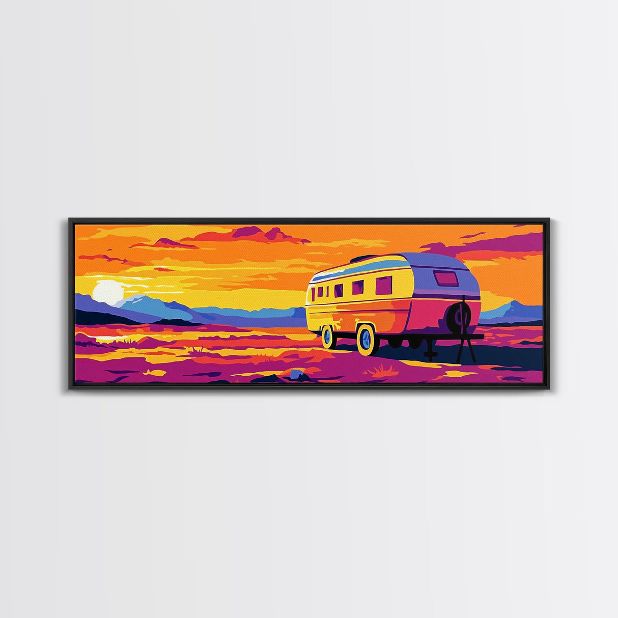 Camper, vintage Christmas, retro art, southwest wall art, extra wide art, gift idea for her, pink orange wall art, Canvas Print
