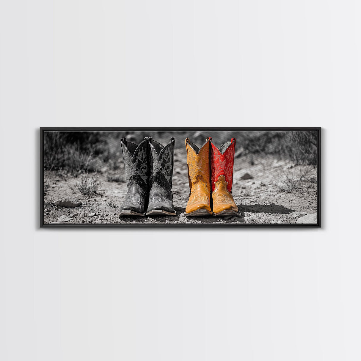 Cowboy Boots, Western Decor, Rustic Wall Art, Country Style Art, Farmhouse Art, Moody Art, Extra Wide Art, Framed Canvas Print