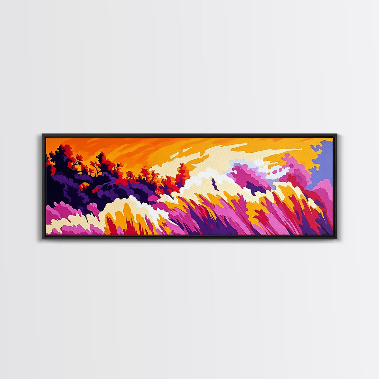 Wildflower Meadow, pink orange wall art, landscape painting, Joshua tree art, boho art, southwest wall art, Canvas Print, gift idea