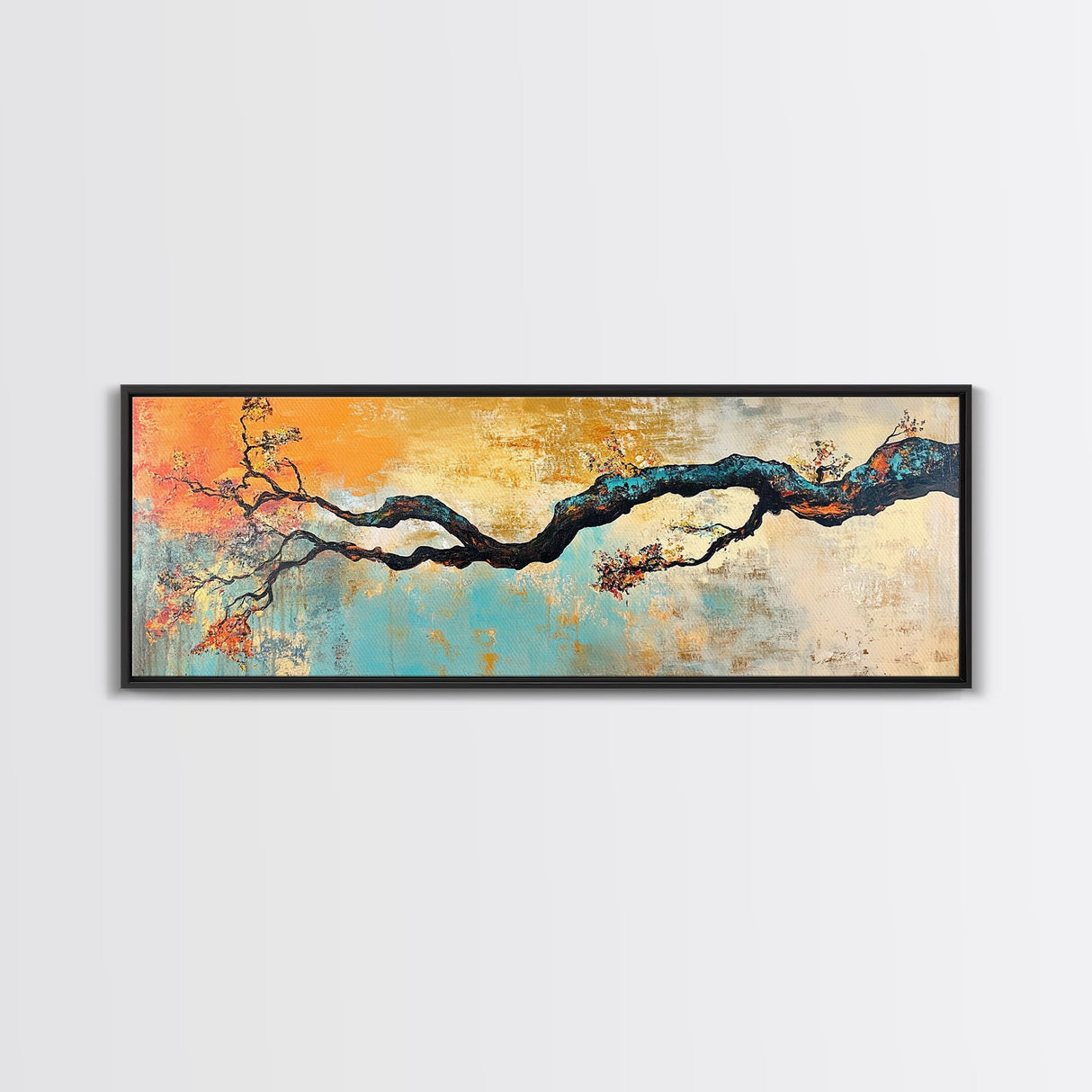 Birch tree painting, autumn decor, extra wide art, botanical prints, nature wall art, framed canvas print, long narrow wall art, wabi sabi art