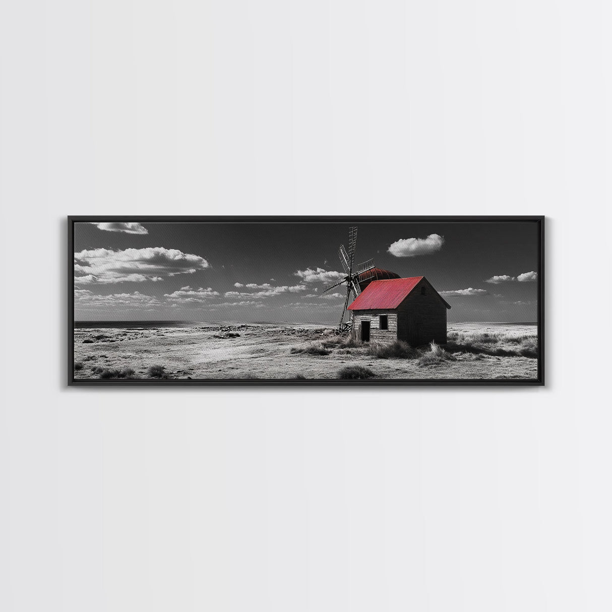 Windmill, Rustic Art, Southwest Wall Art, Farmhouse Art, Extra Wide Art, Wabi Sabi Art, Framed Canvas Print, Minimalist Art
